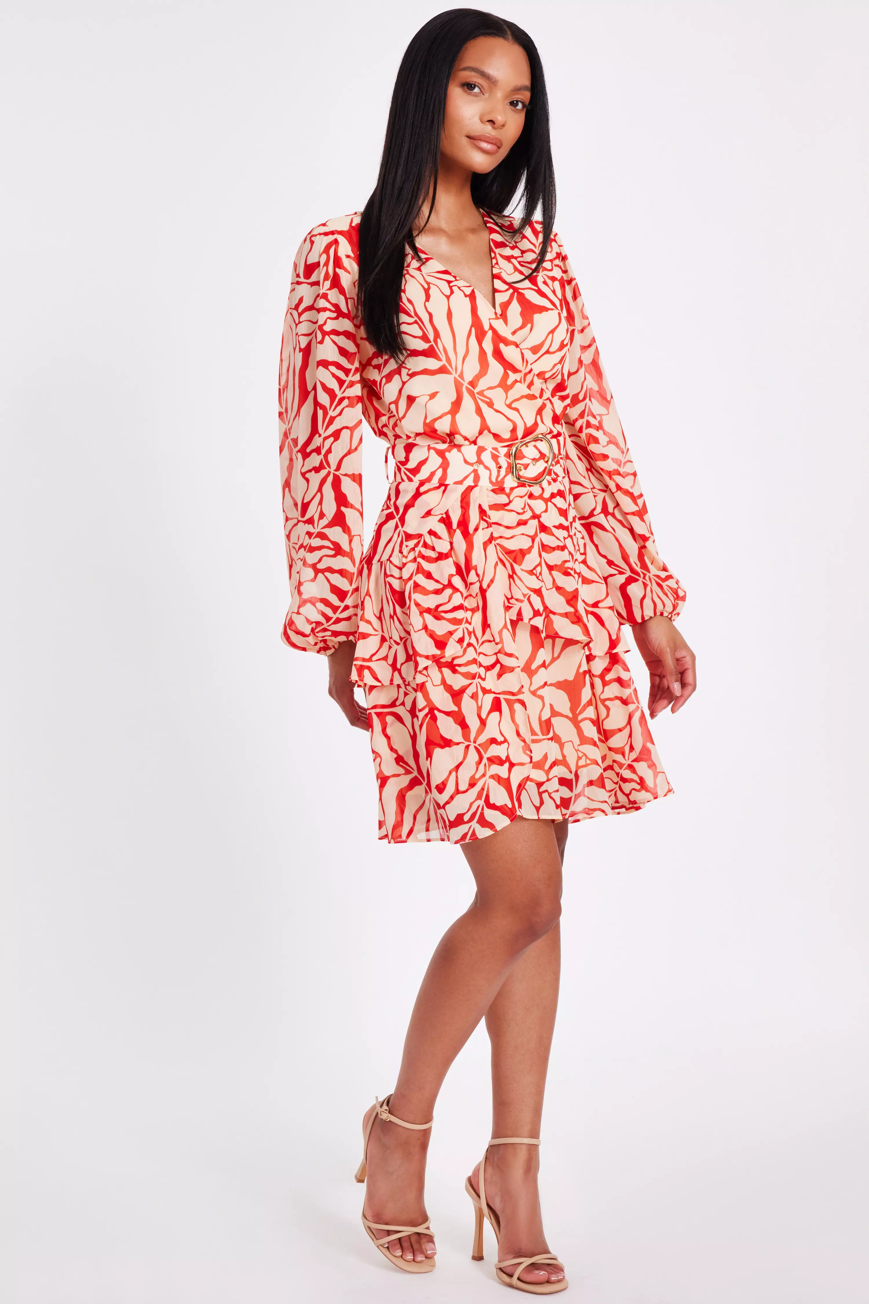 Red Chiffon Floral Skater Dress