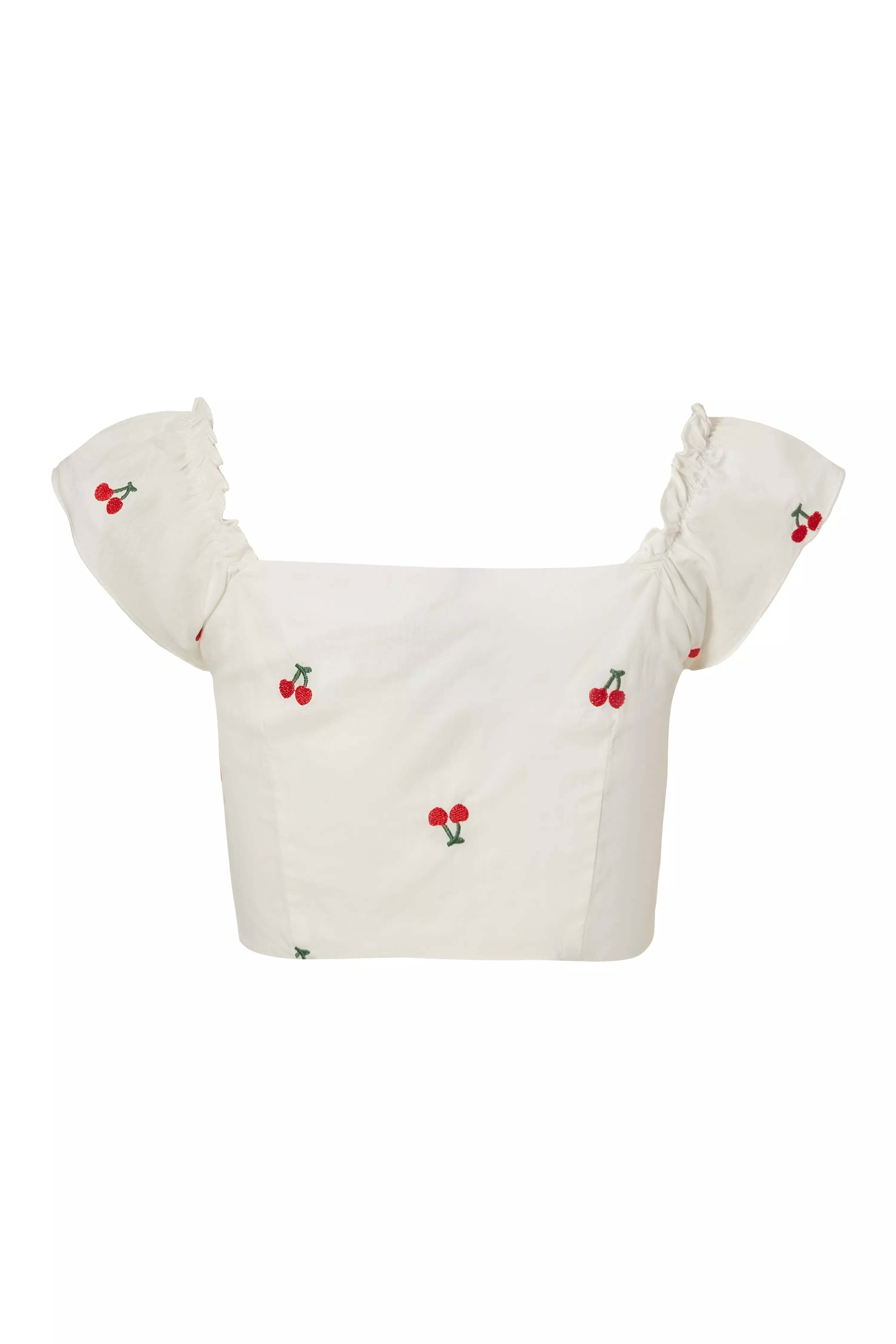 White Cherry Print Crop Top