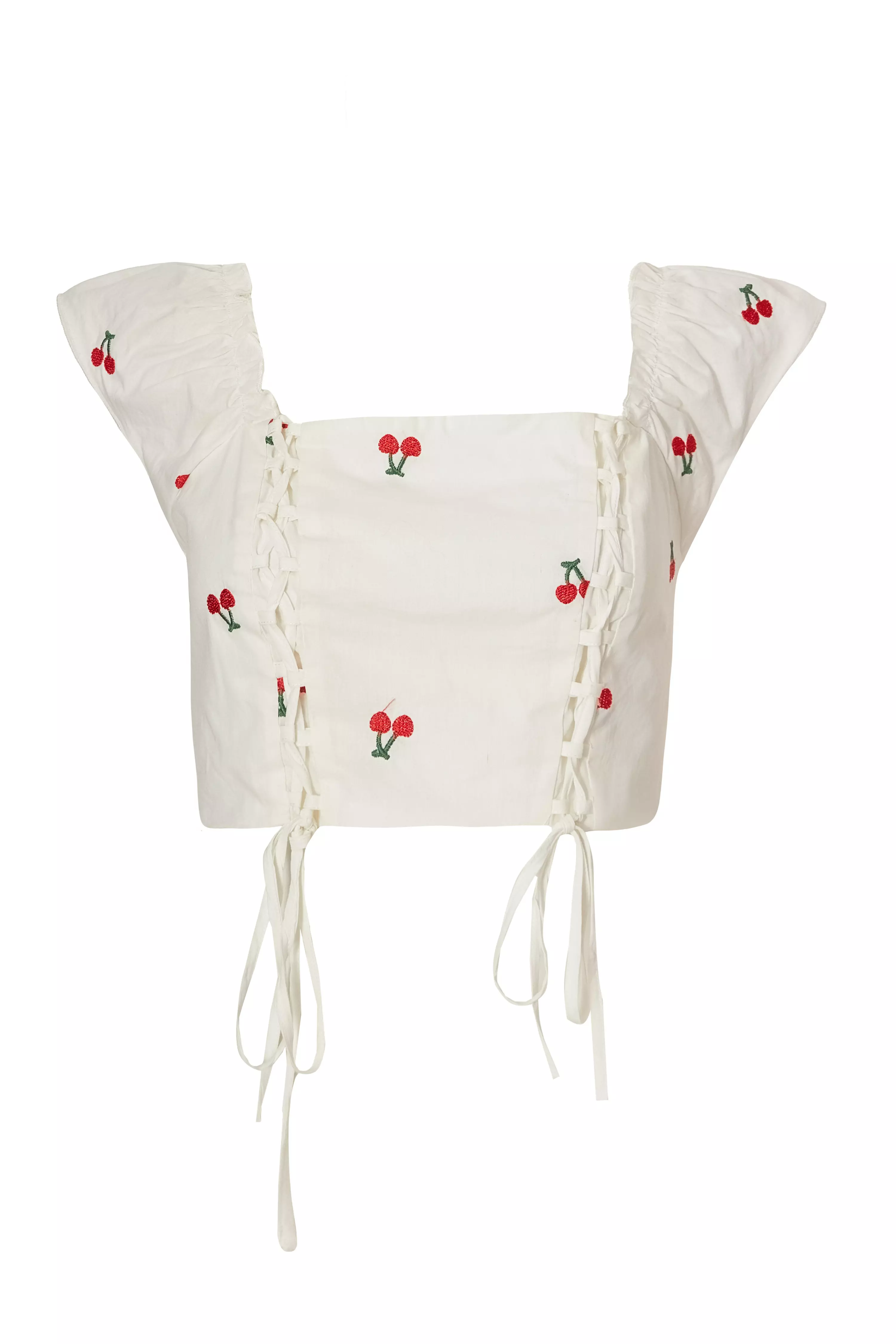 White Cherry Print Crop Top