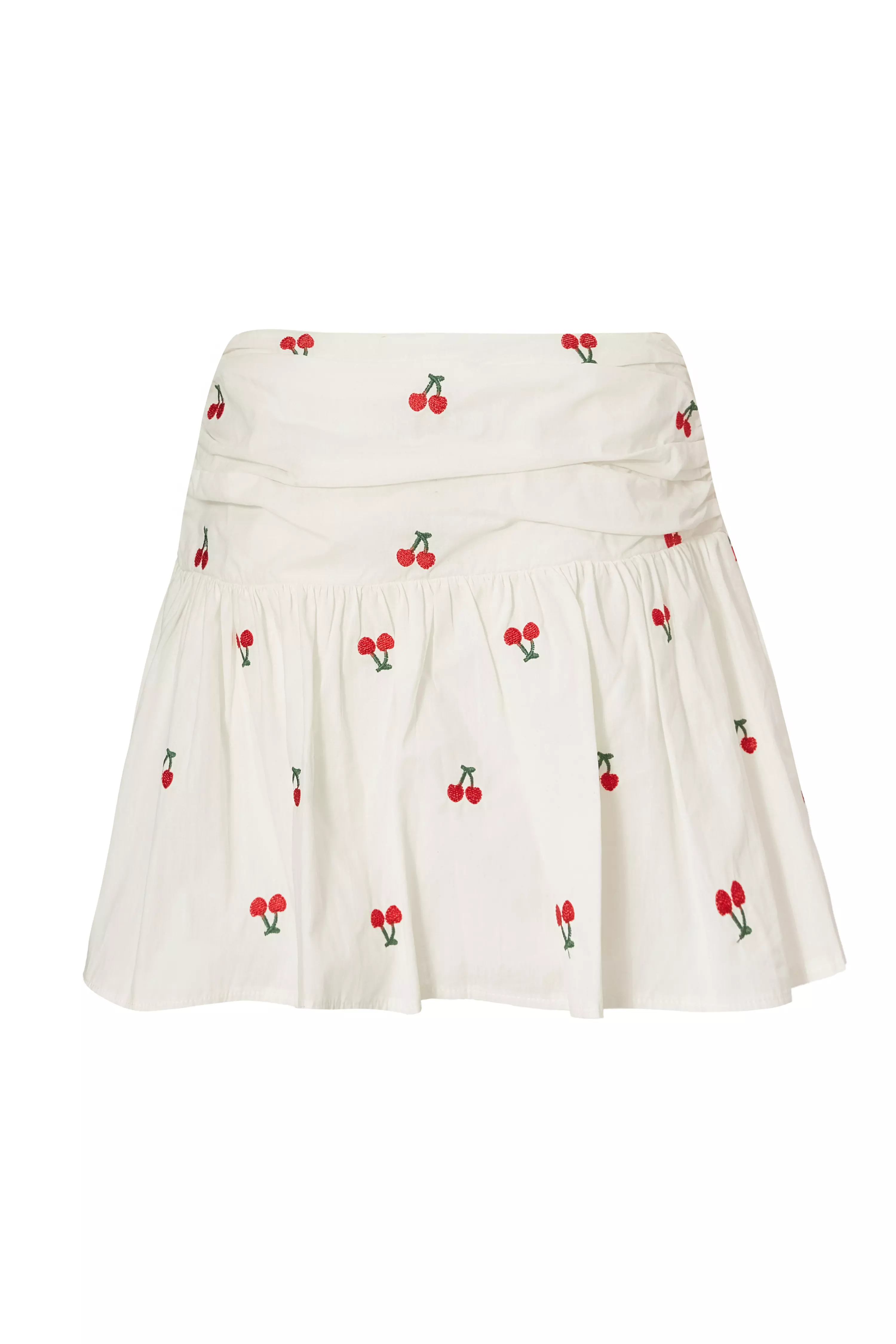 White Cherry Print Mini Skirt