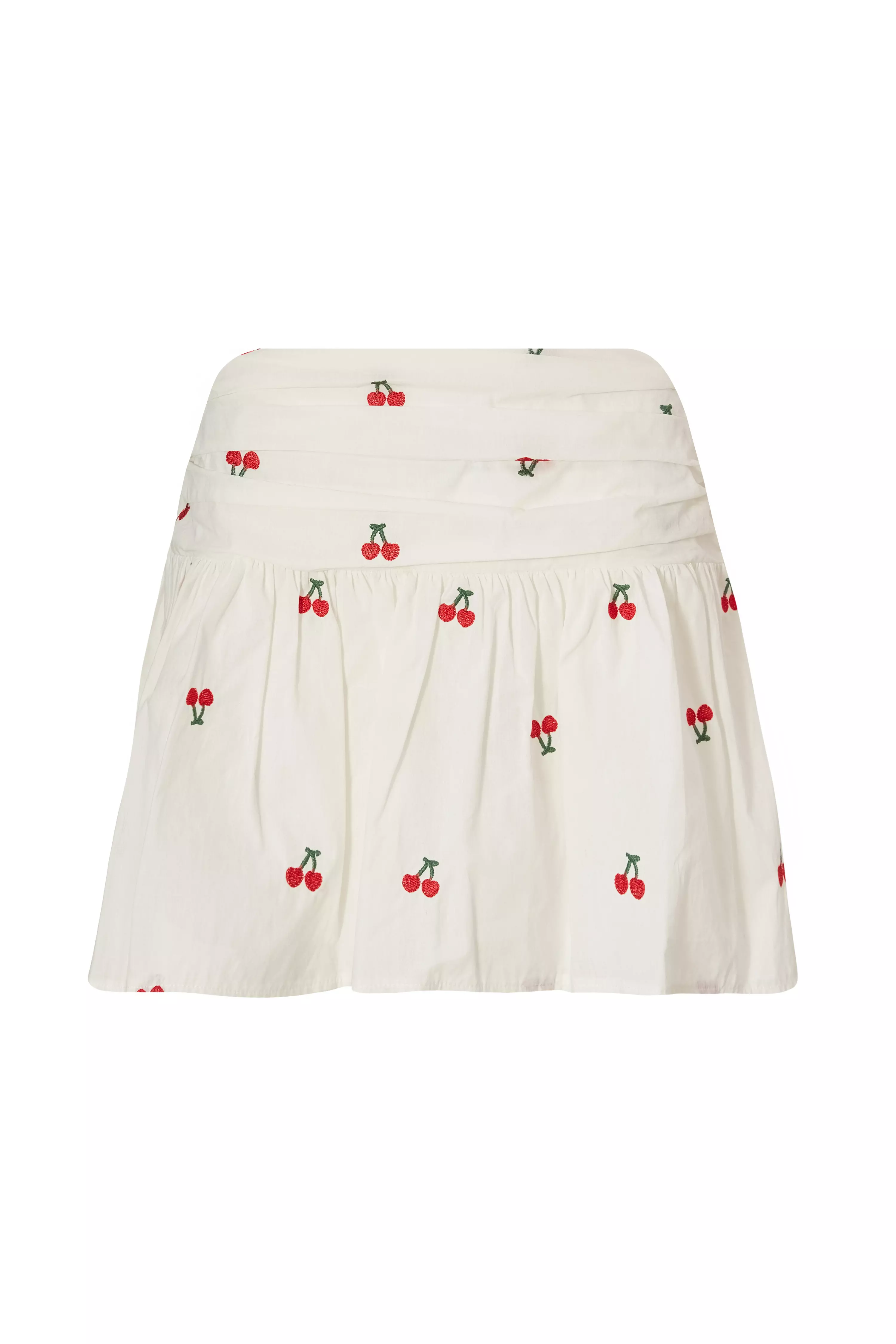 White Cherry Print Mini Skirt