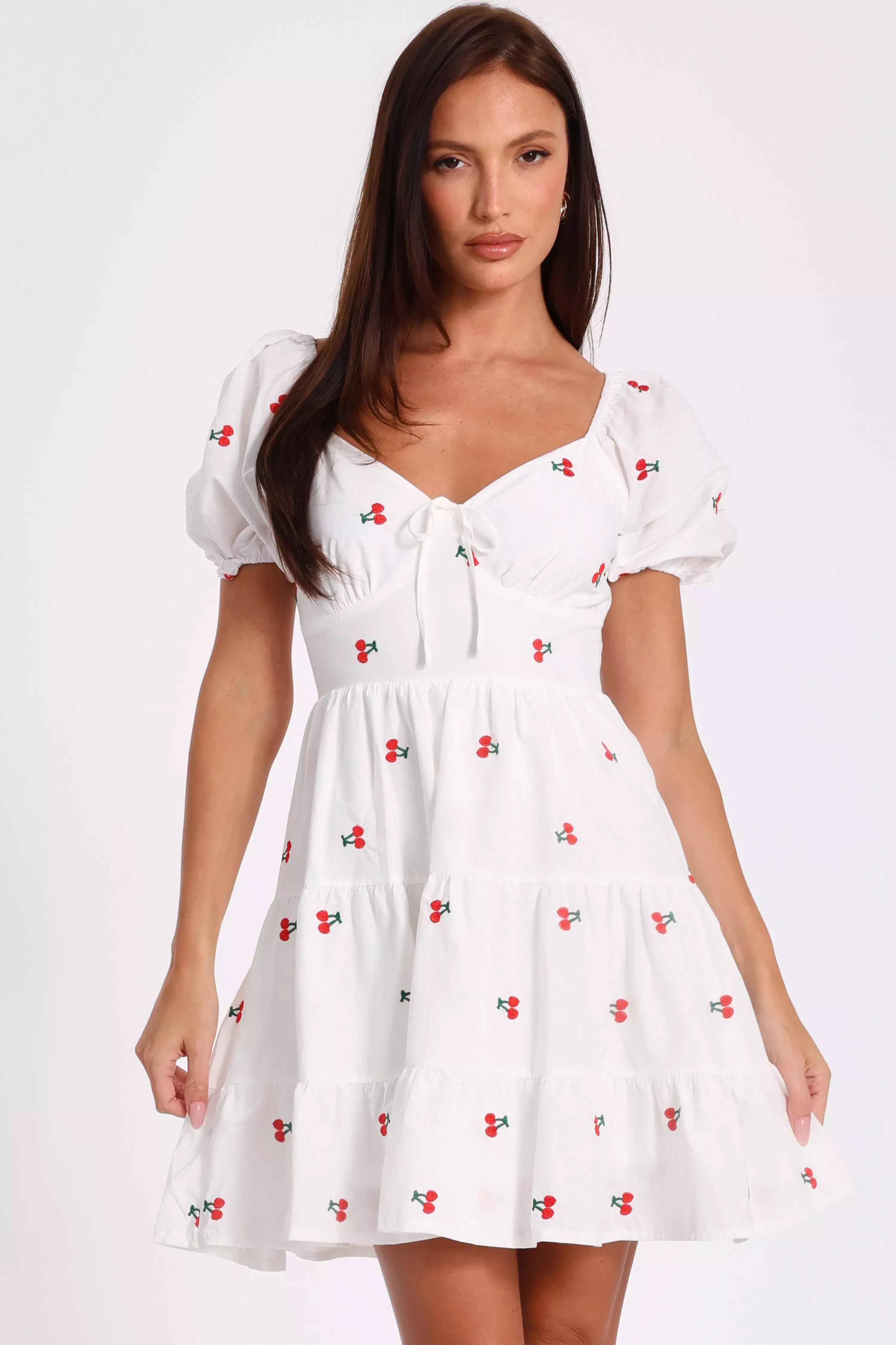 White Cherry Print Skater Dress