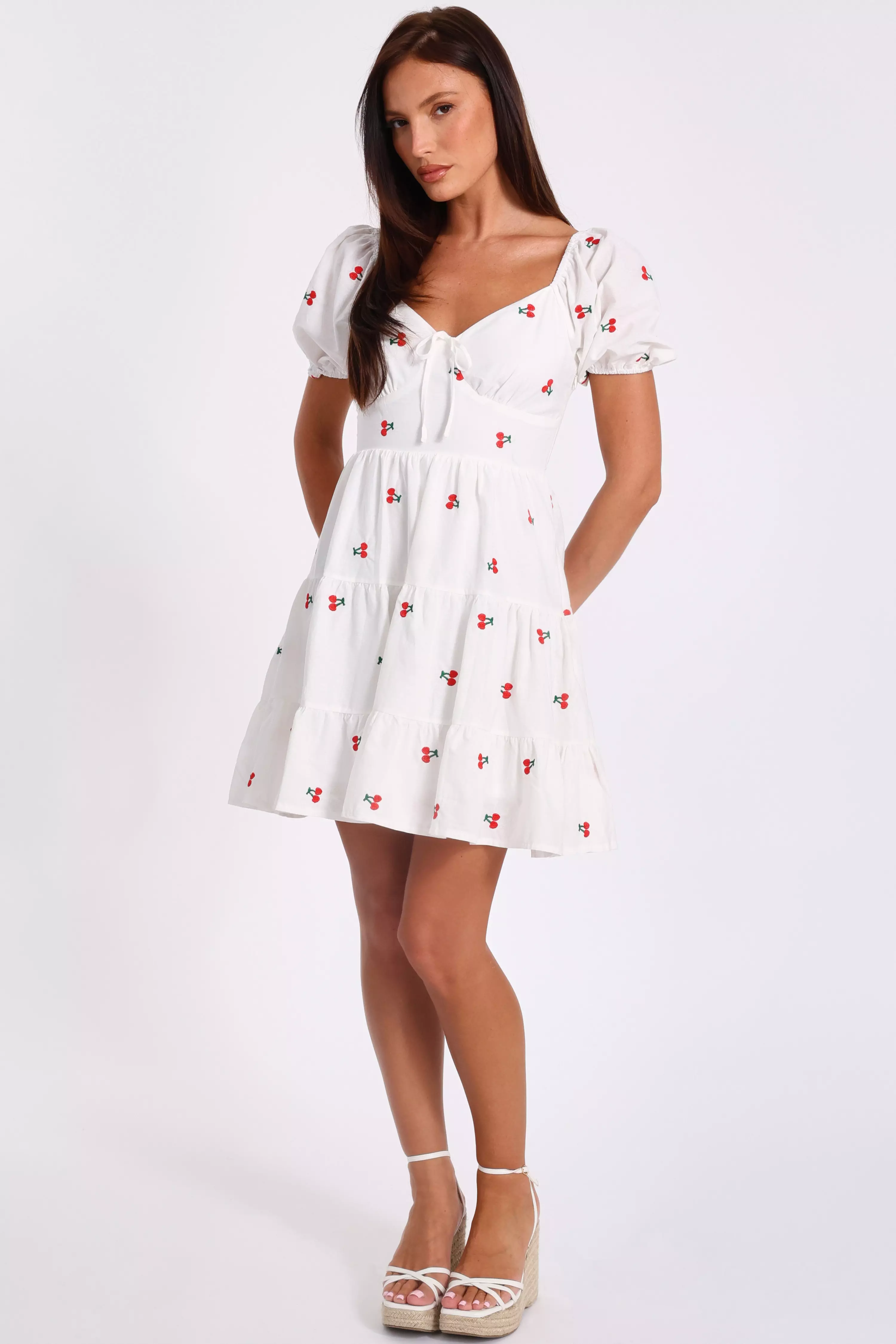 White Cherry Print Skater Dress