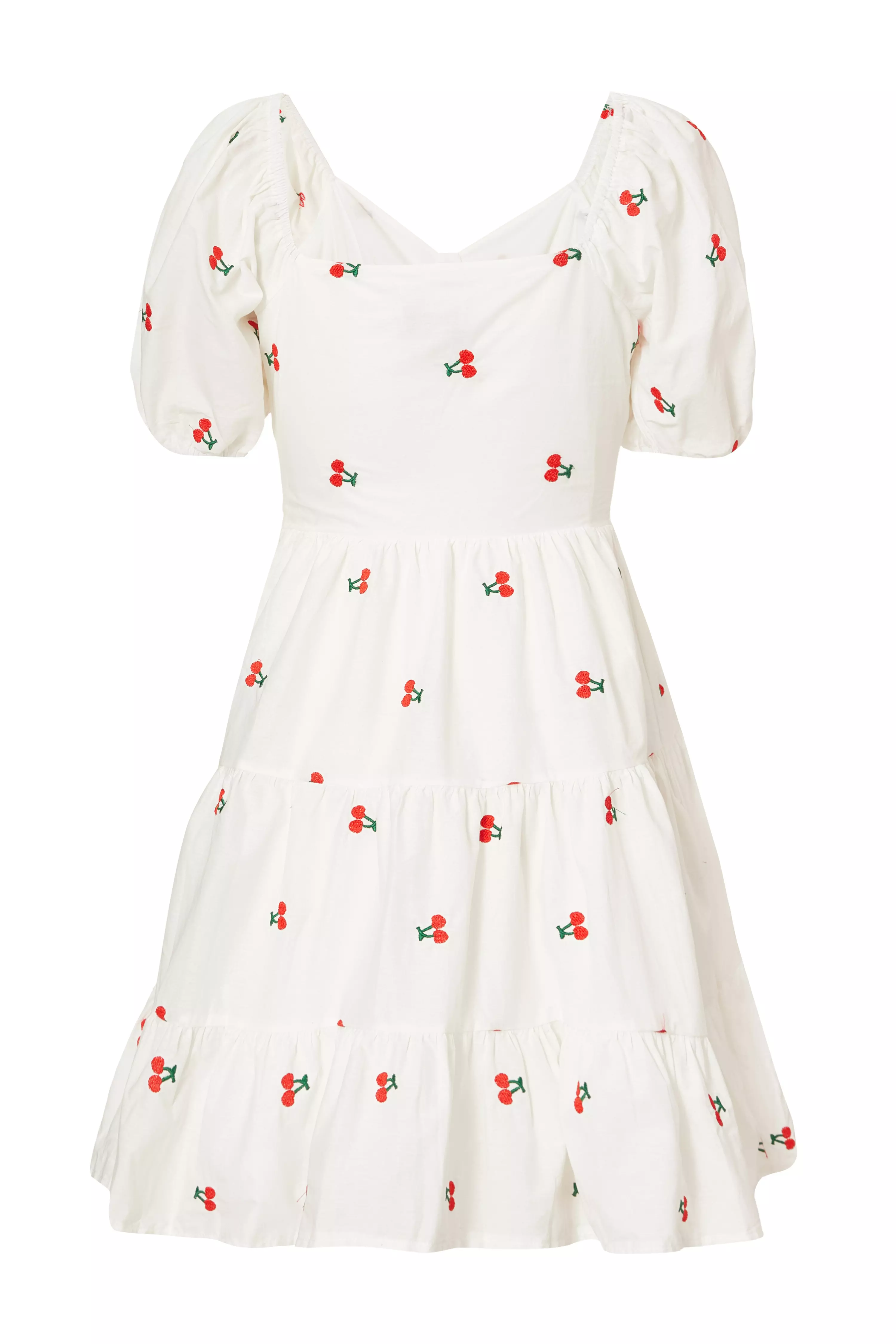 White Cherry Print Skater Dress