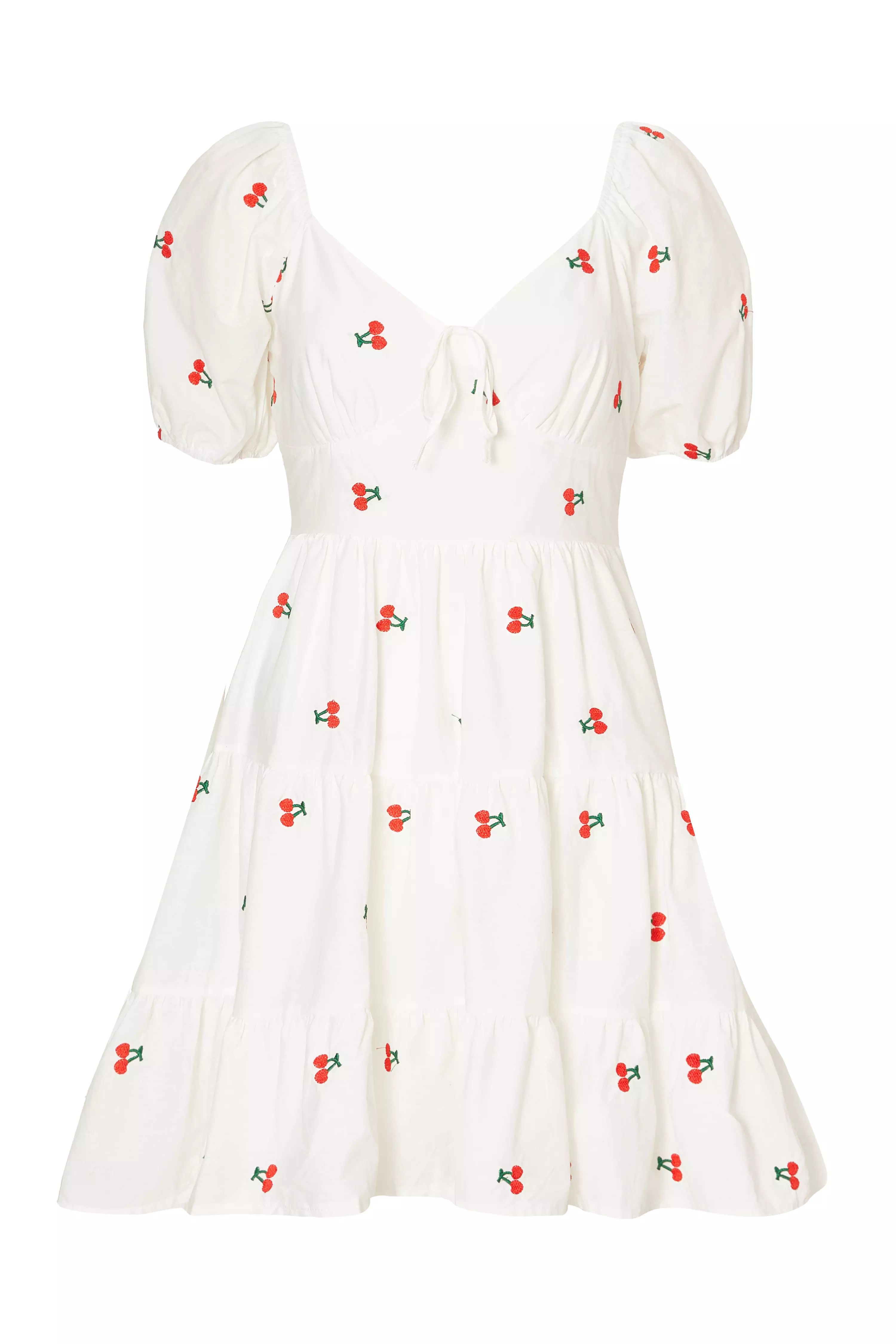 White Cherry Print Skater Dress