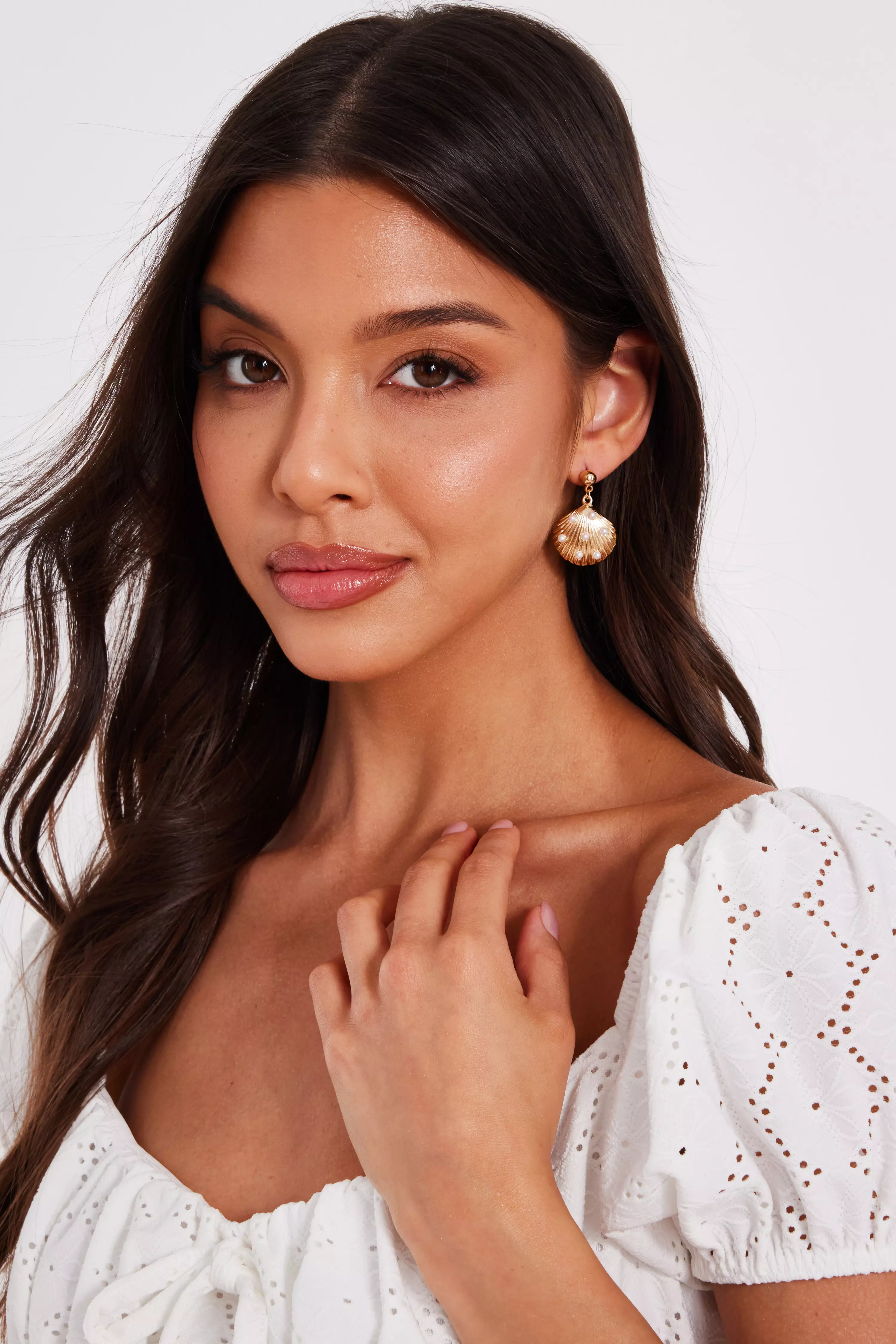 Gold Shell Drop Earrings