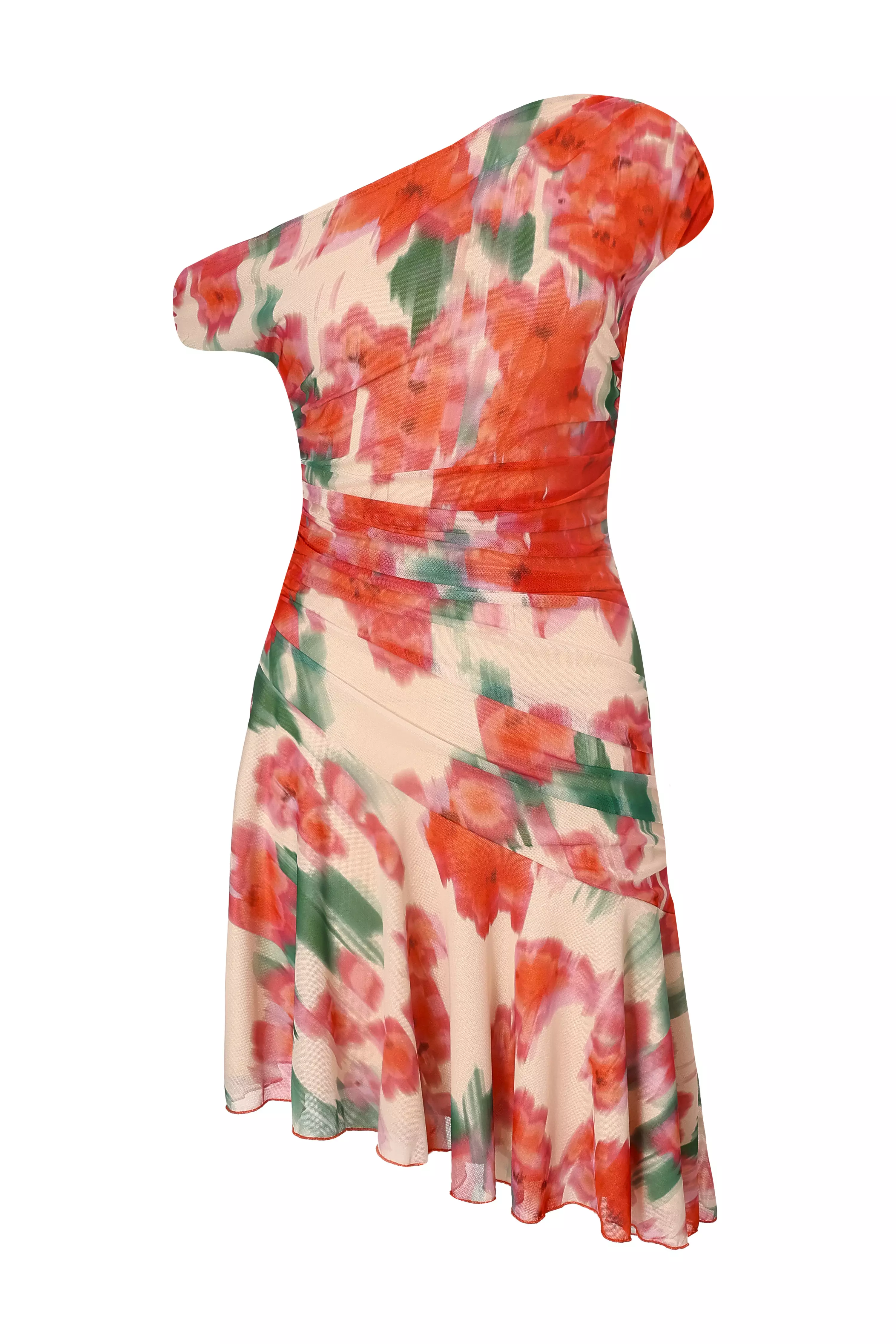Red Mesh Floral Mini Dress
