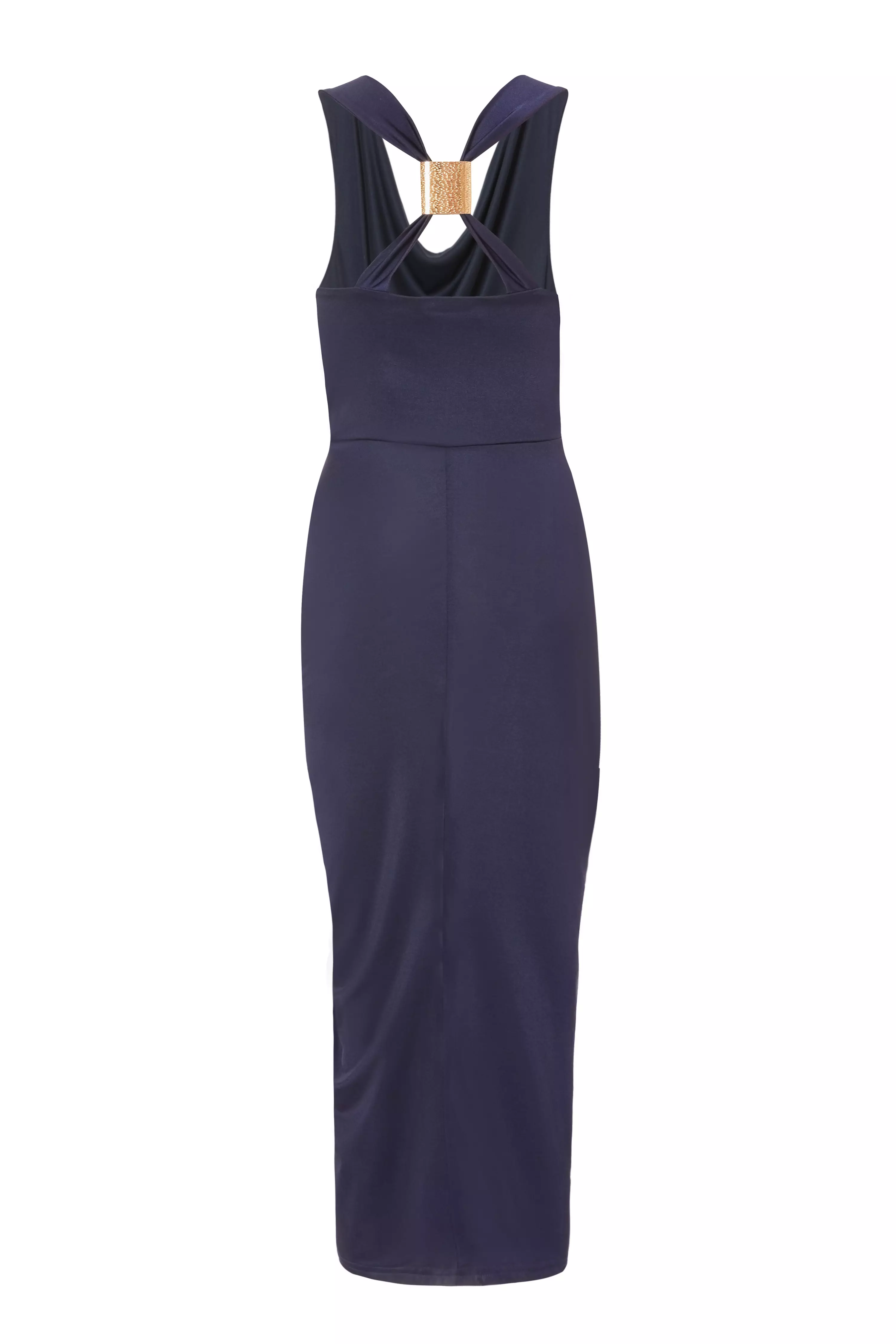 Navy Cowl Neck Midi Dress