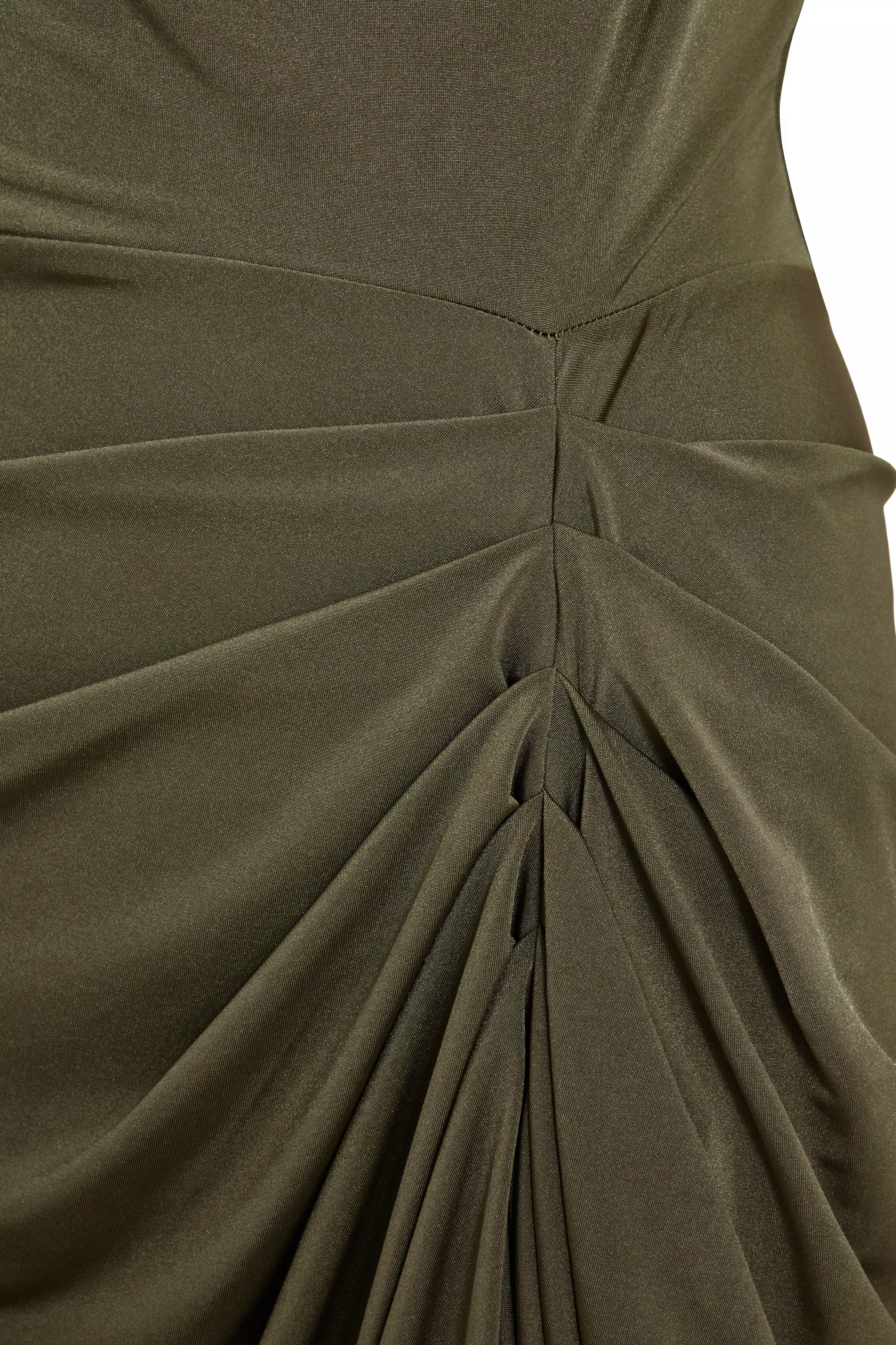 Khaki Cowl Neck Midi Dress