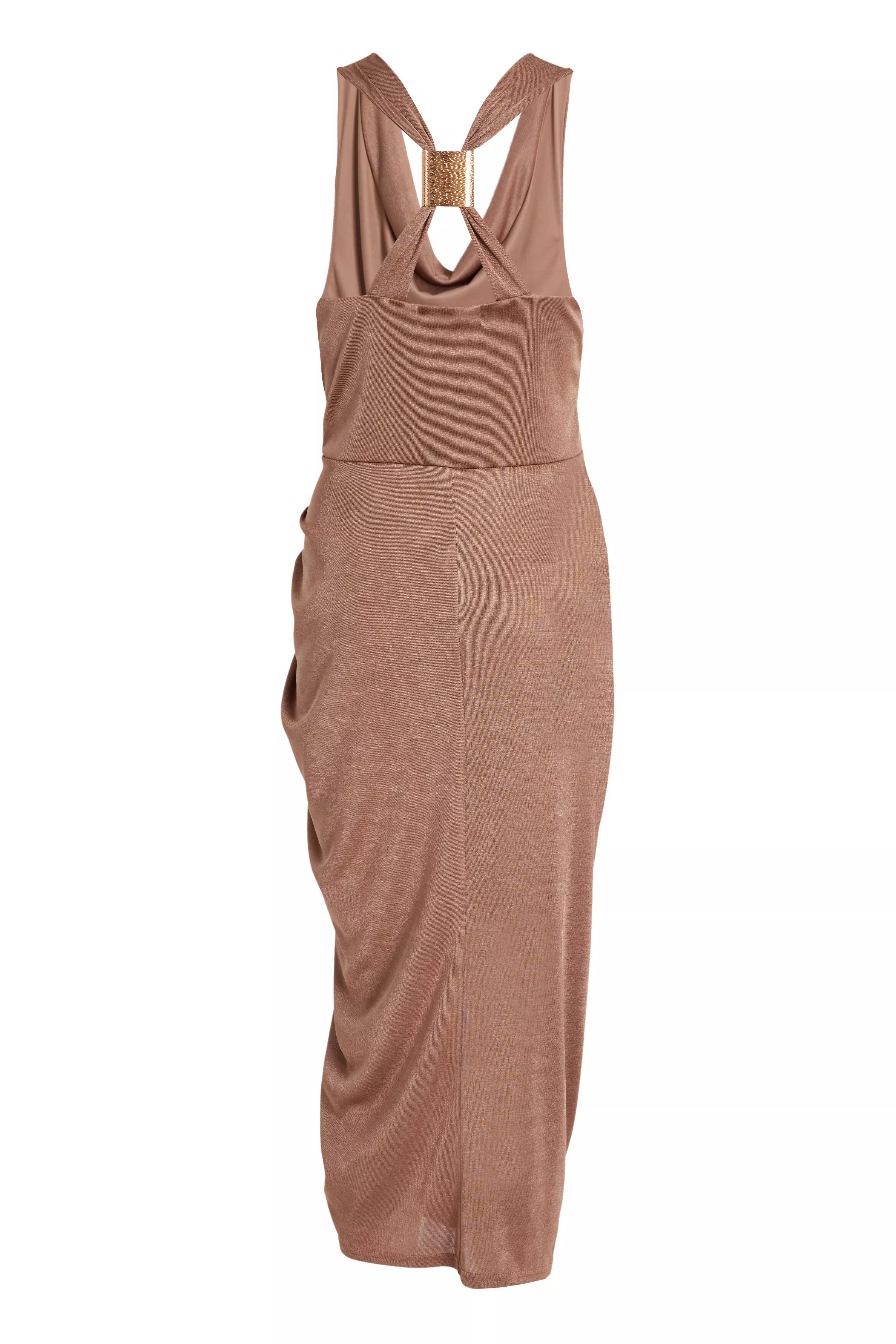 Stone Cowl Neck Ruched Midi Dress