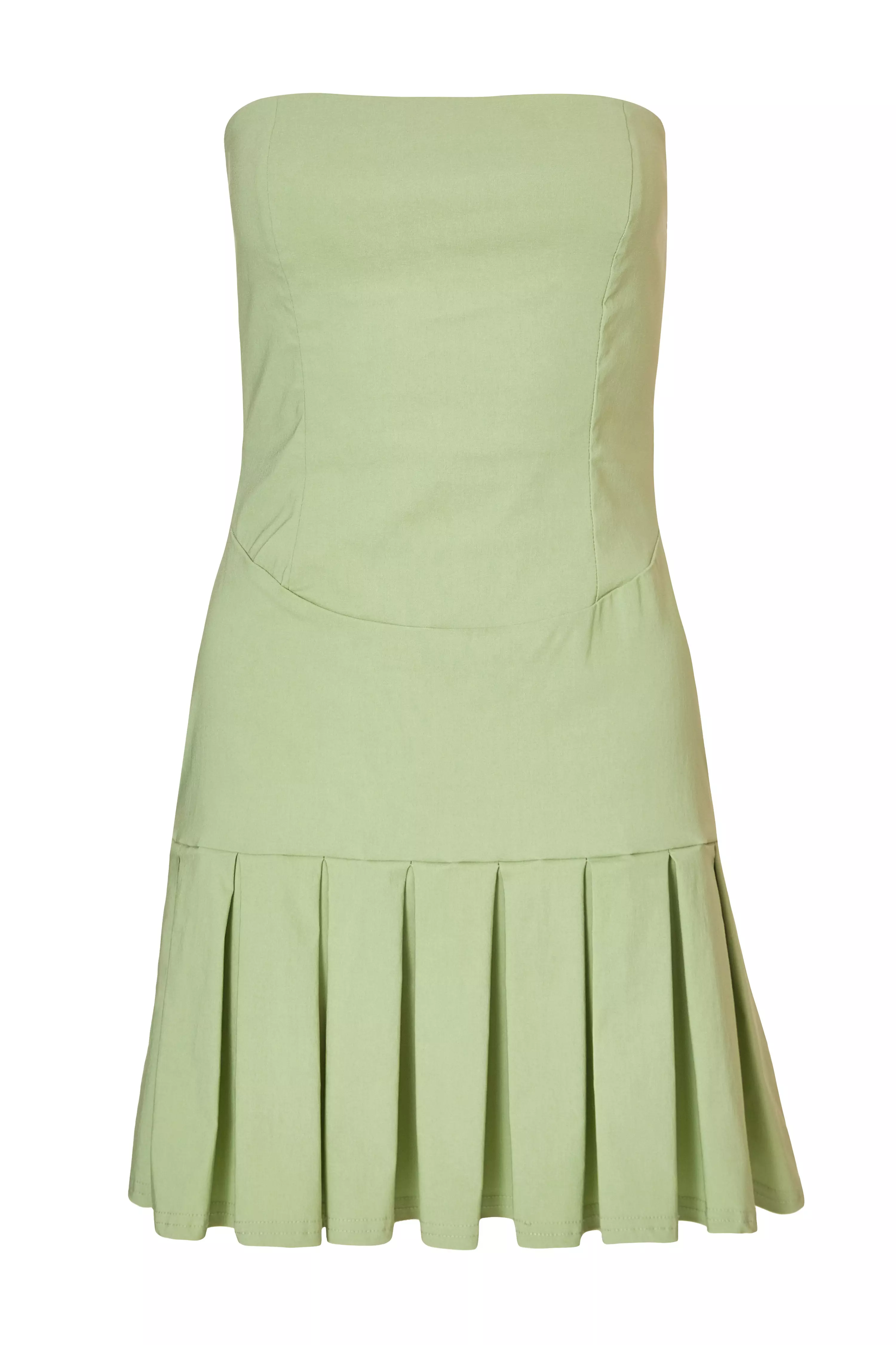 Sage Pleated Mini Dress