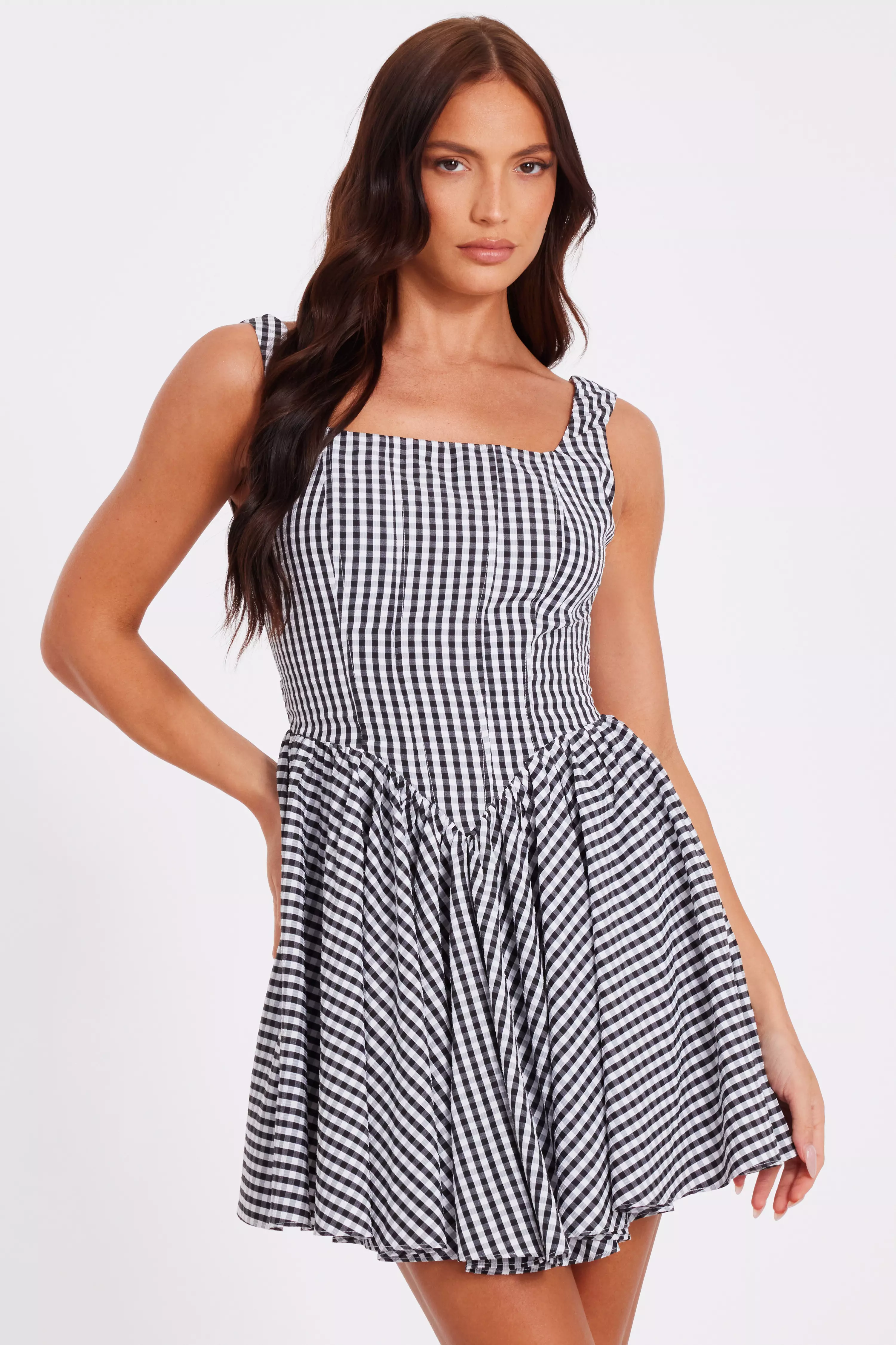 Black Gingham Skater Dress