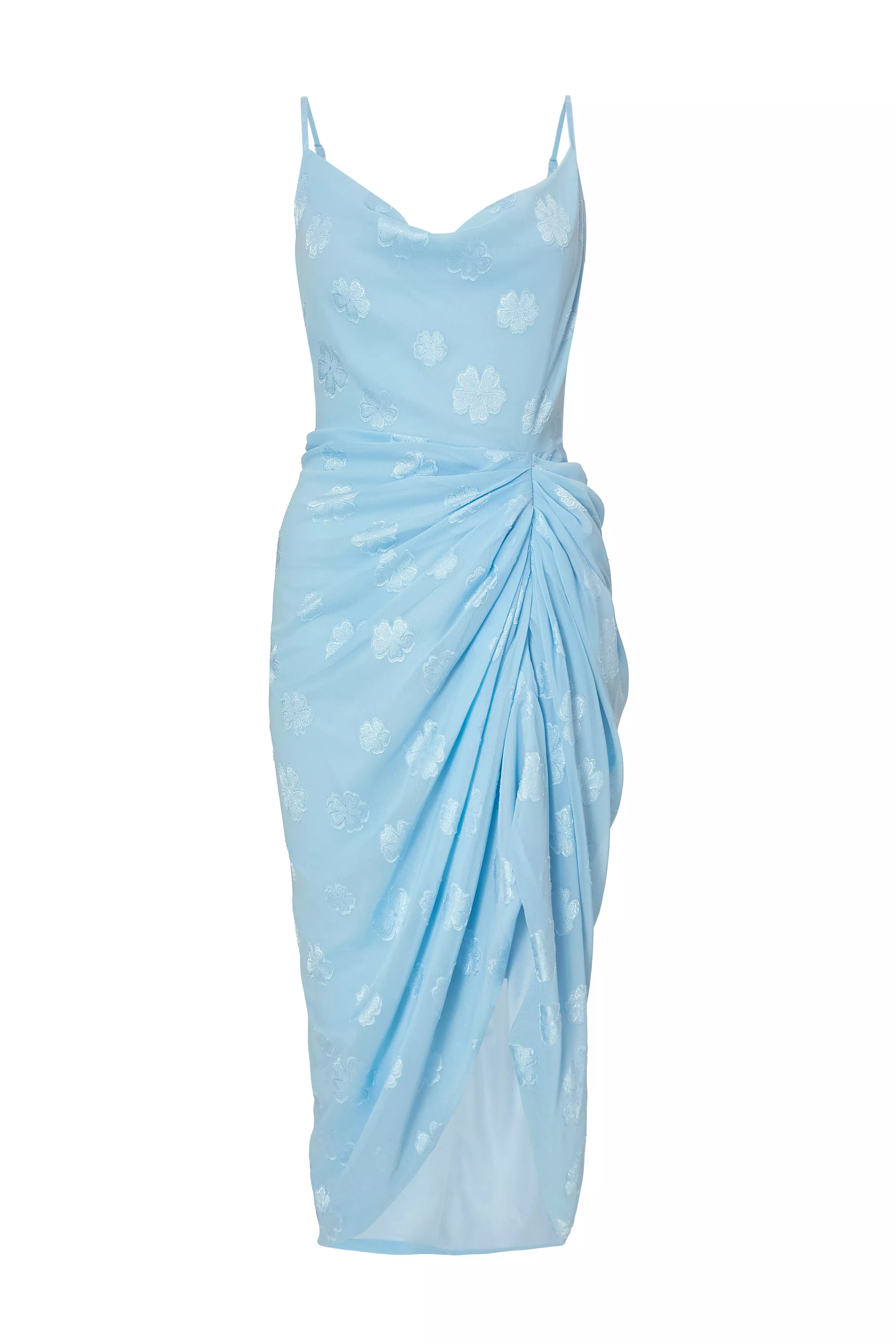 Blue Chiffon Floral Midi Dress