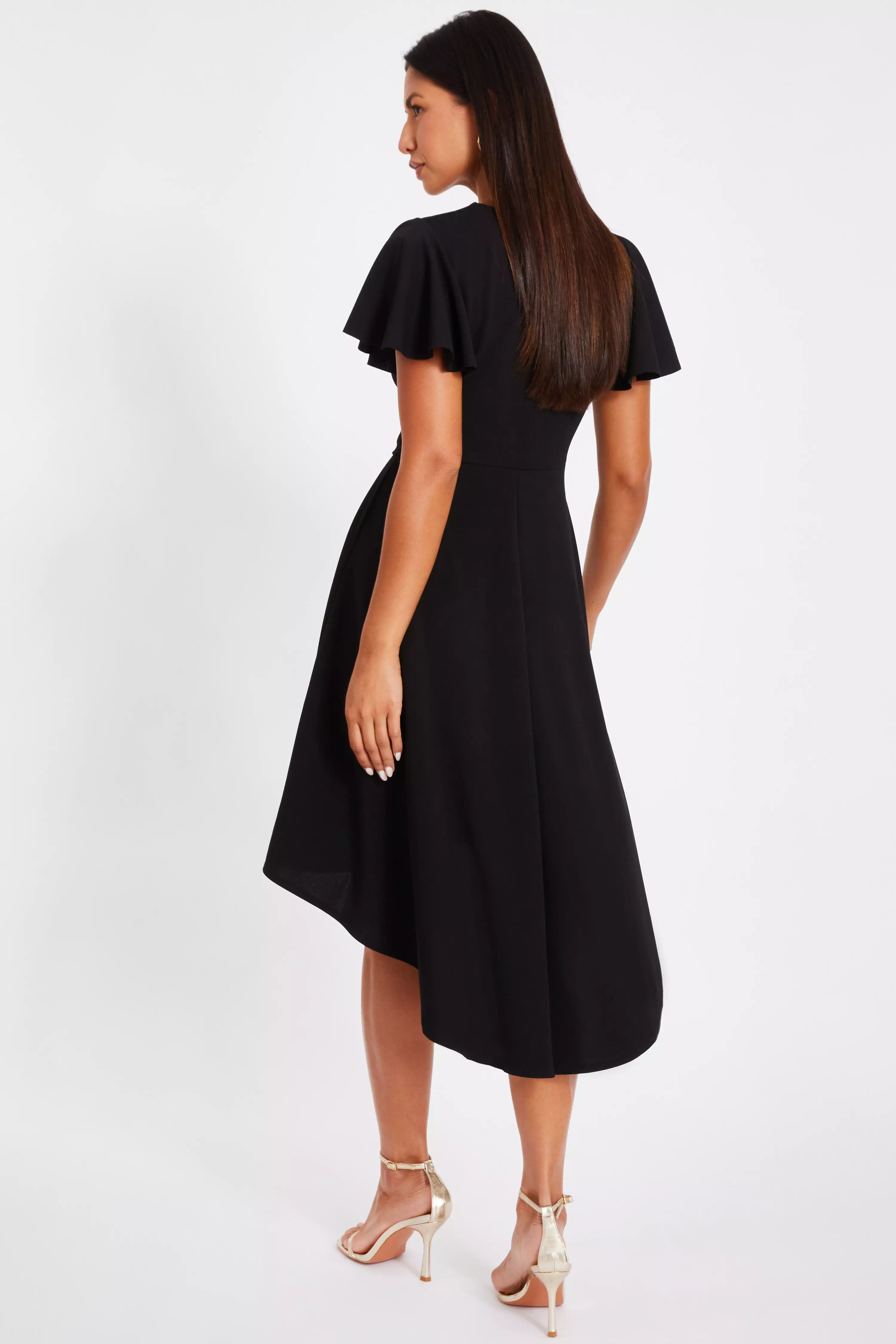 Black Dip Hem Midi Dress