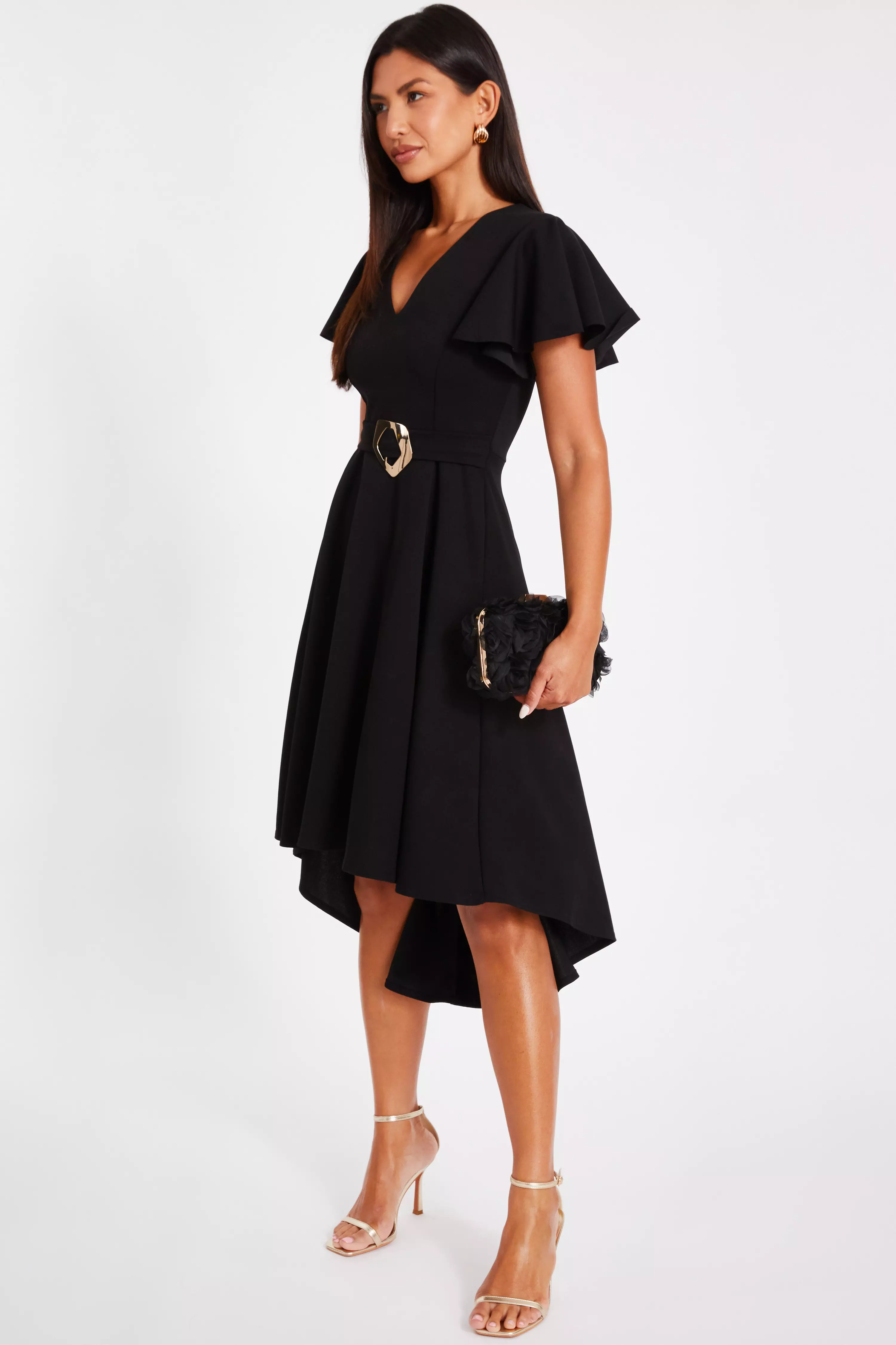 Black Dip Hem Midi Dress