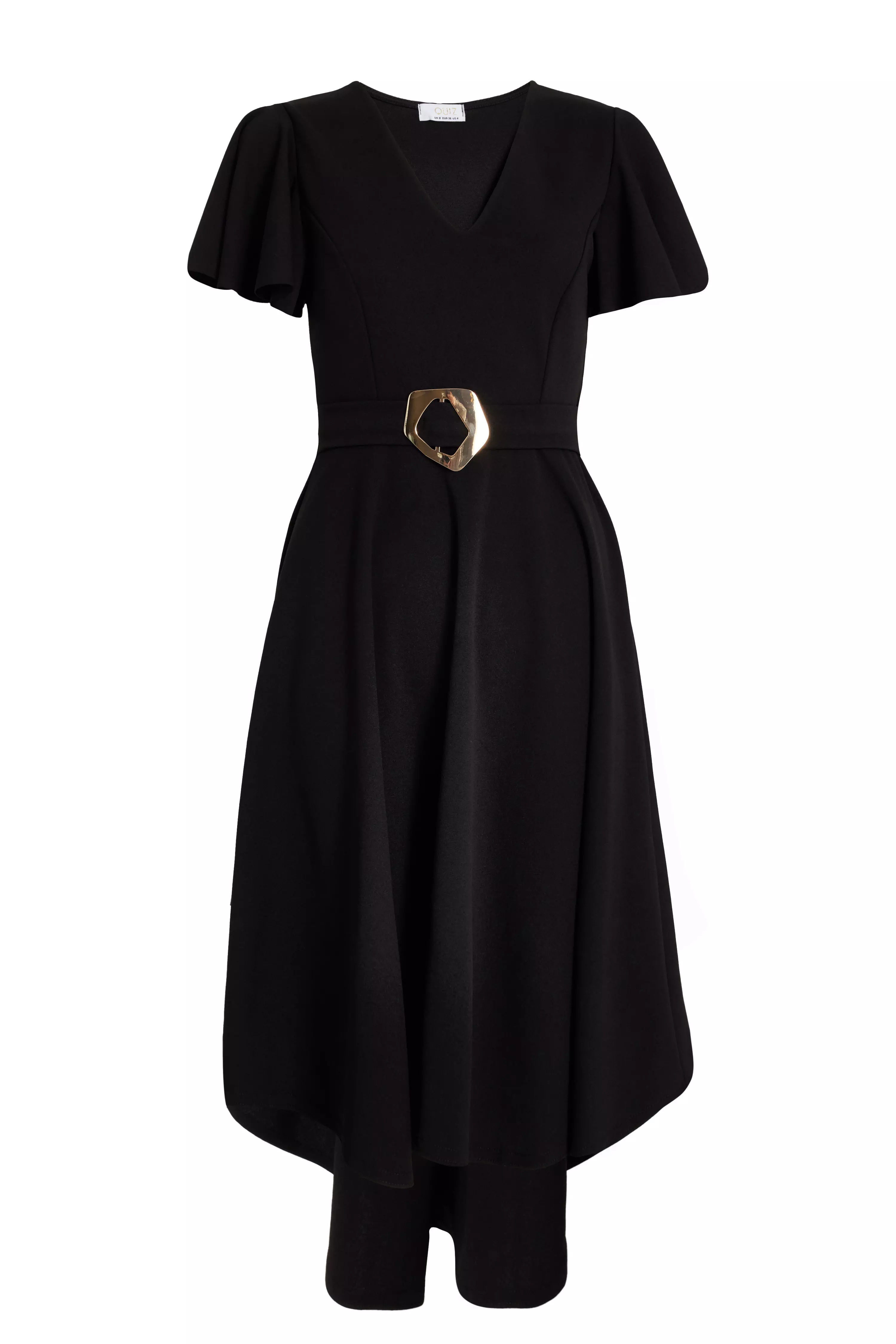 Black Dip Hem Midi Dress