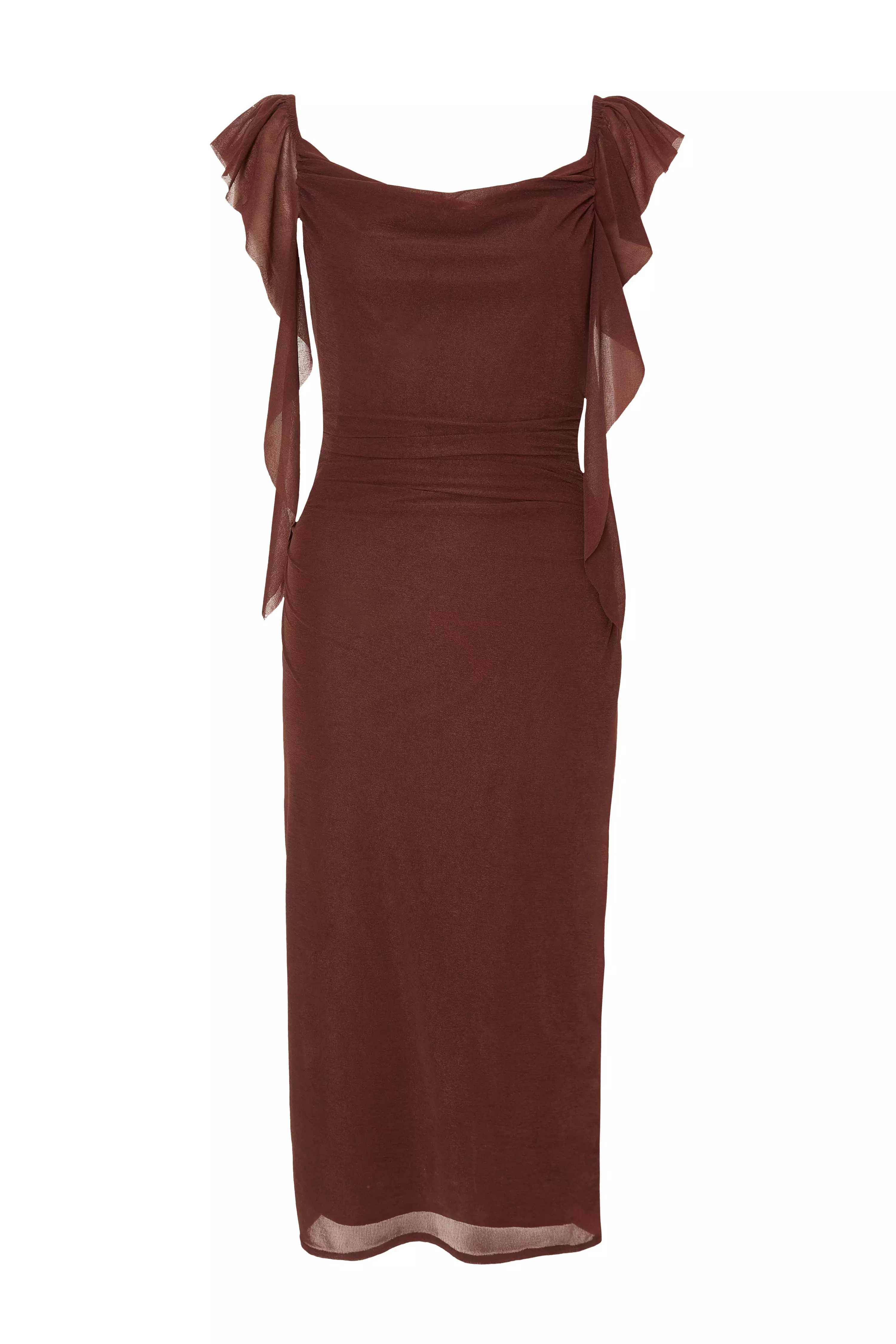Brown Frill Midi Dress