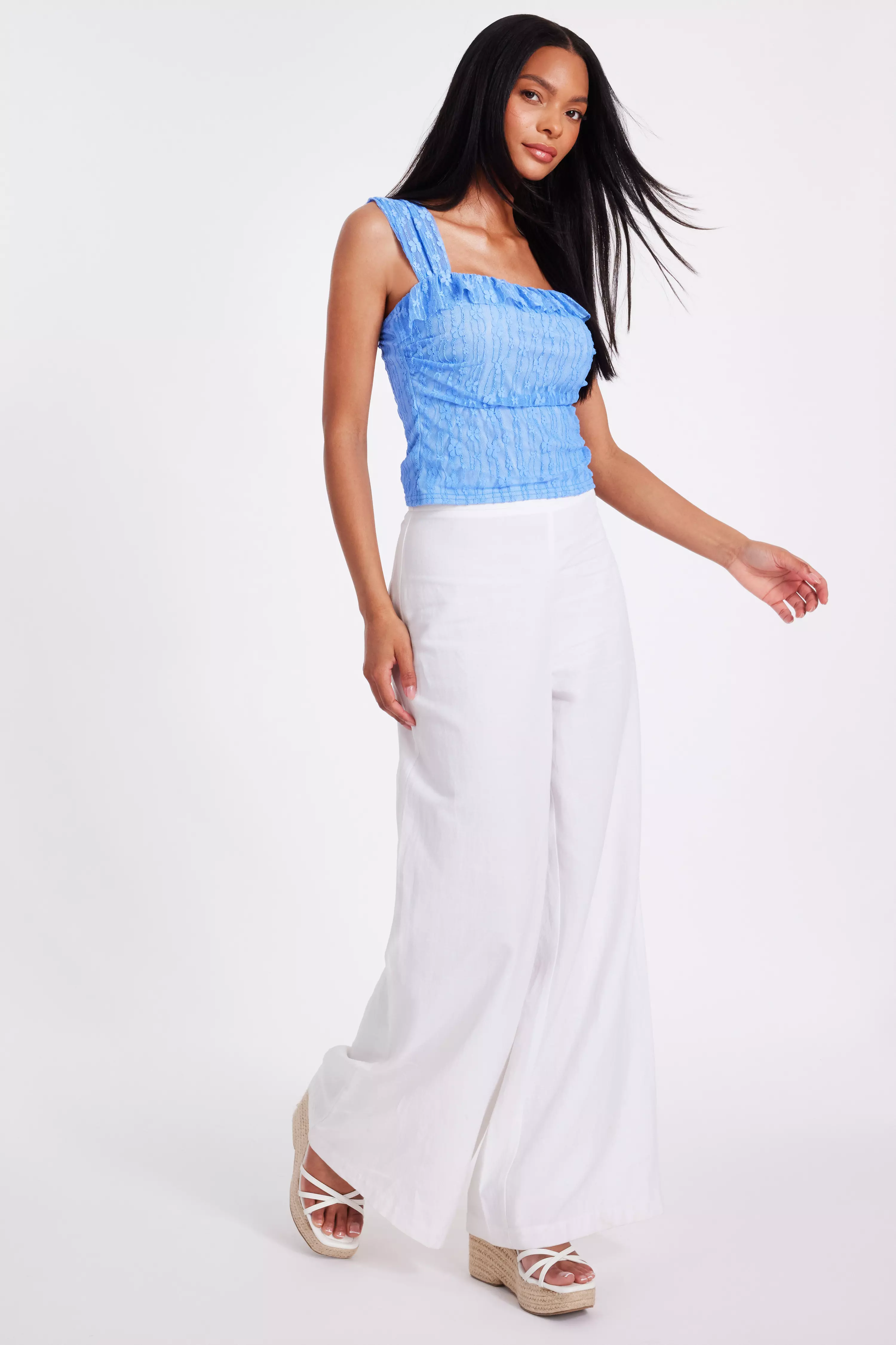 Blue Floral Lace Tank Top