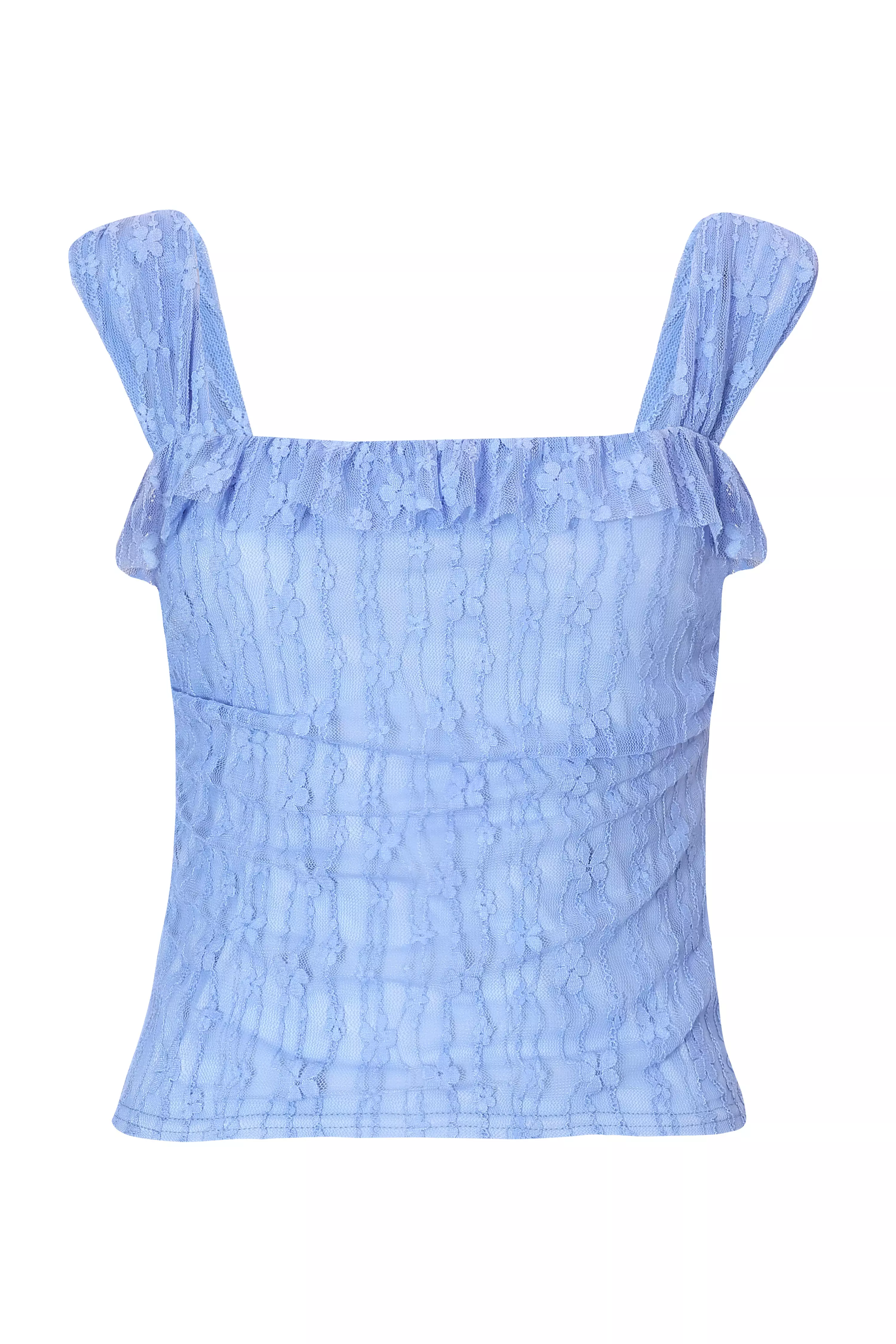 Blue Floral Lace Tank Top