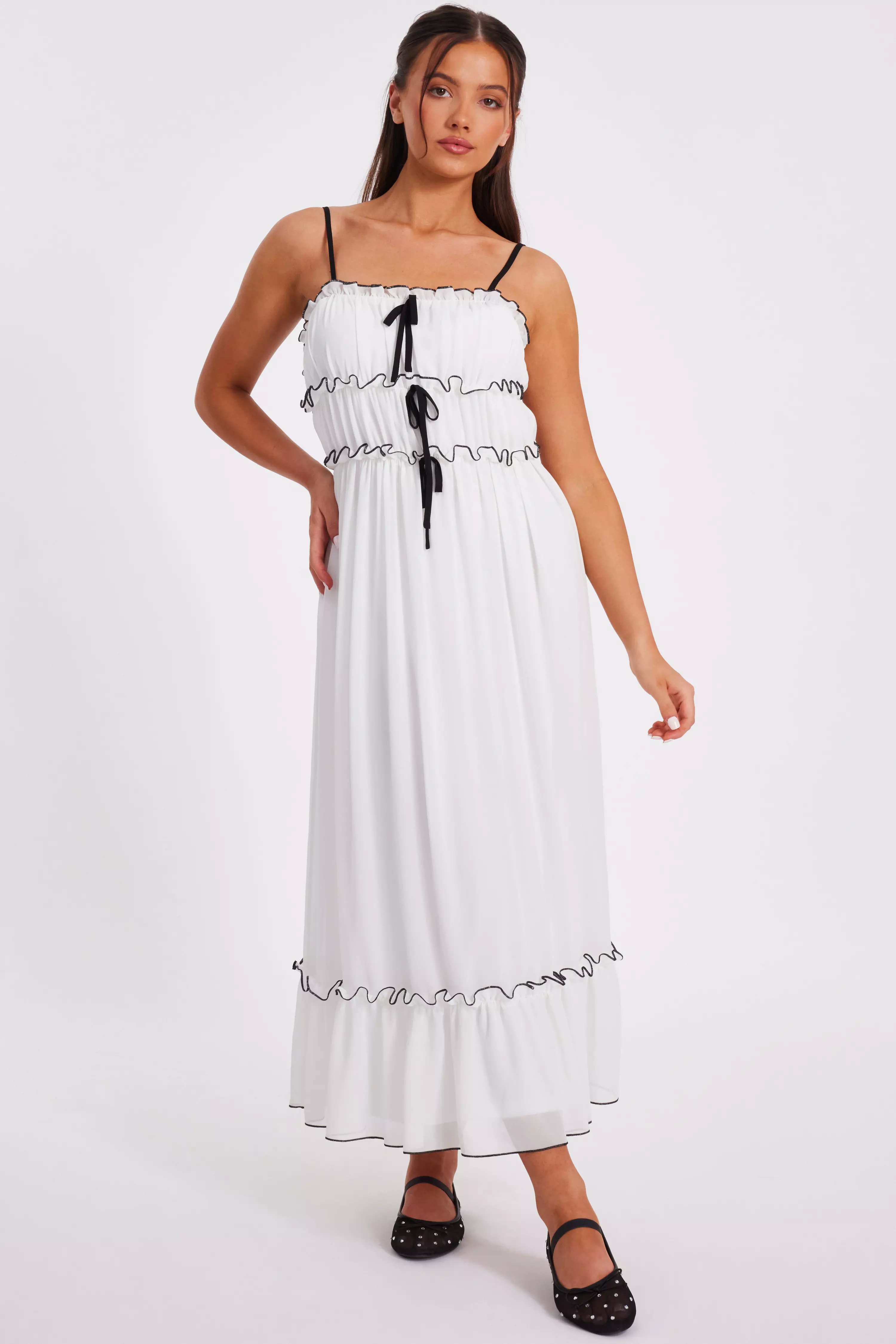 Petite White Chiffon Strappy Midaxi Dress