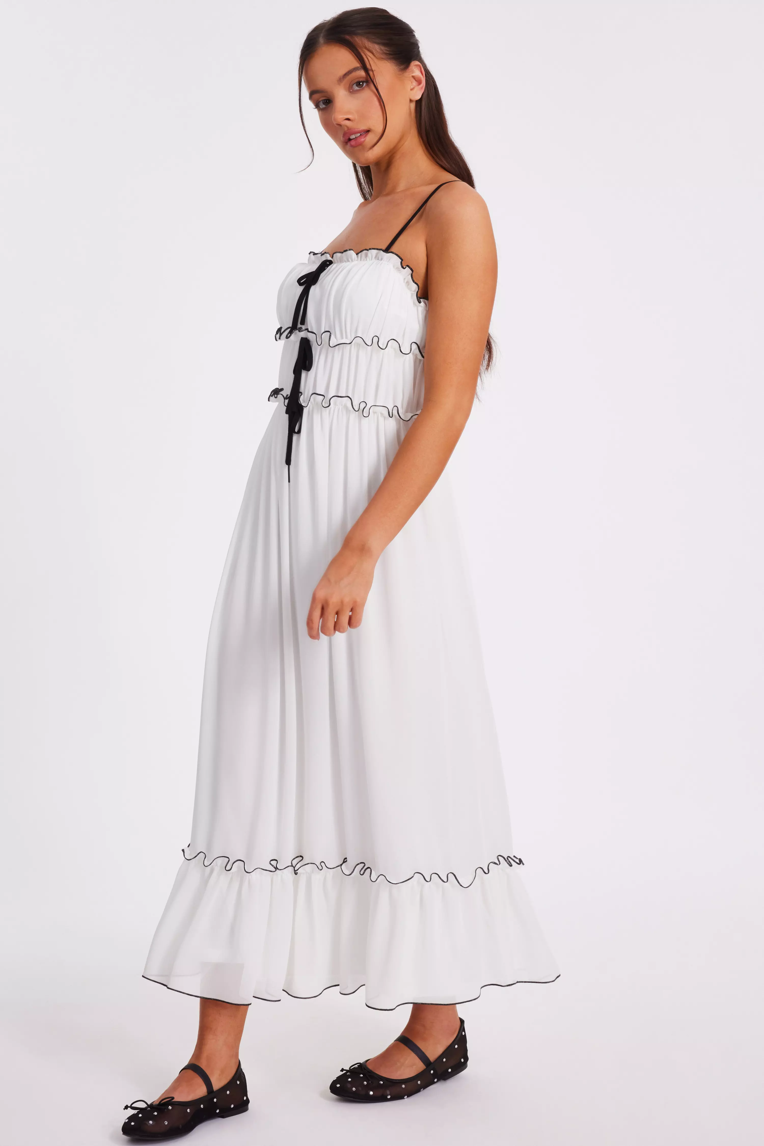 Petite White Chiffon Strappy Midaxi Dress