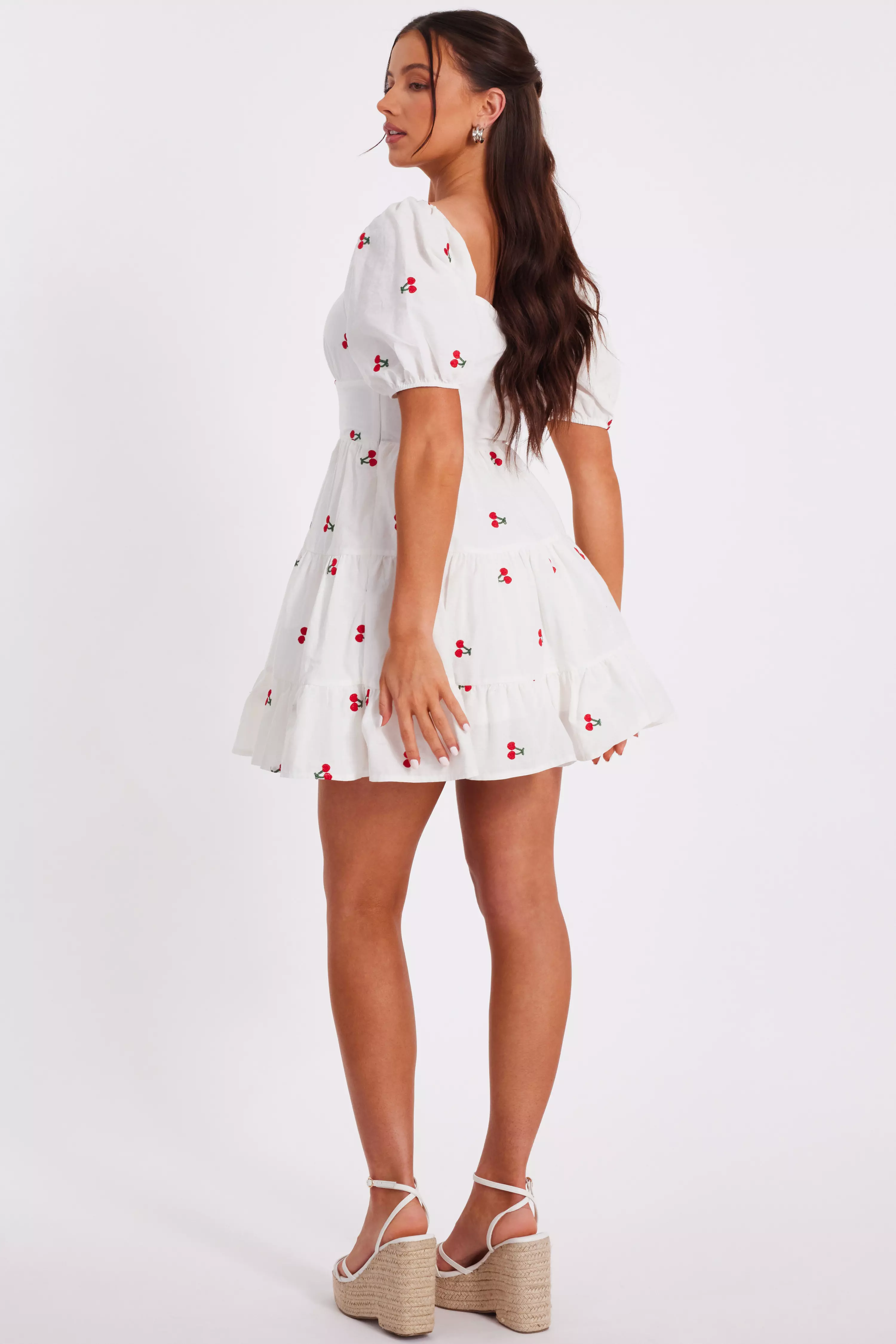 Petite White Cherry Print Skater Dress