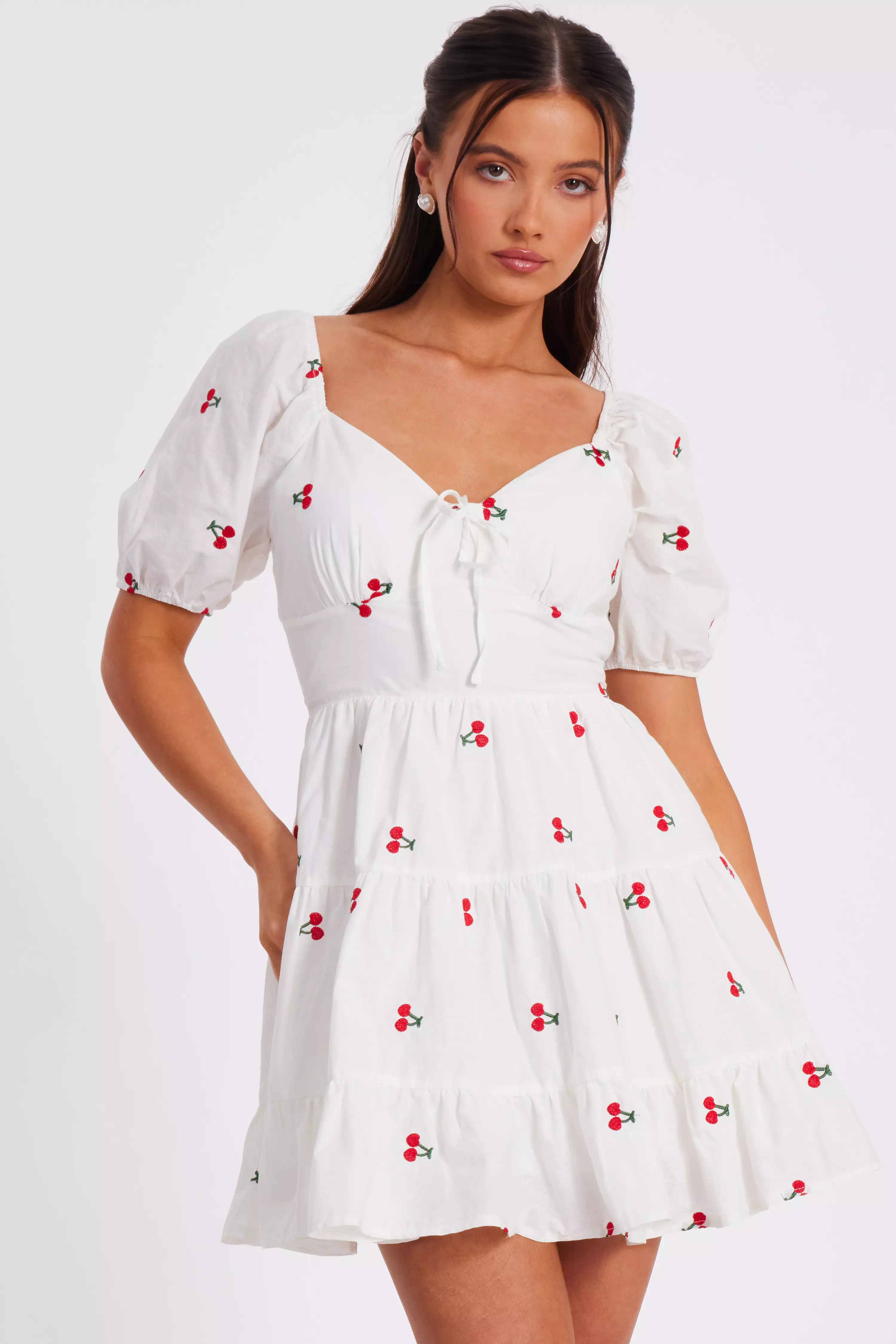 Petite White Cherry Print Skater Dress