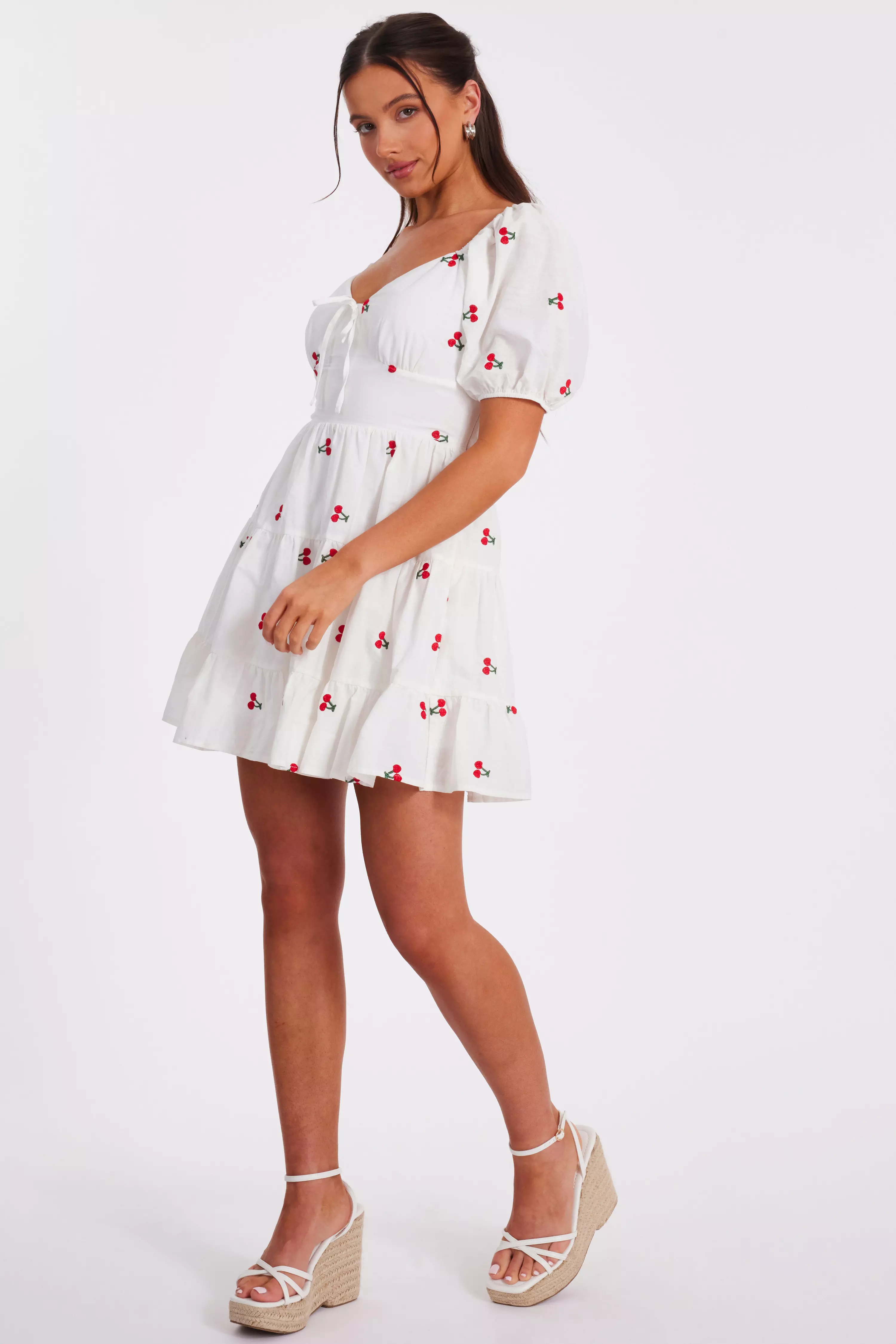 Petite White Cherry Print Skater Dress