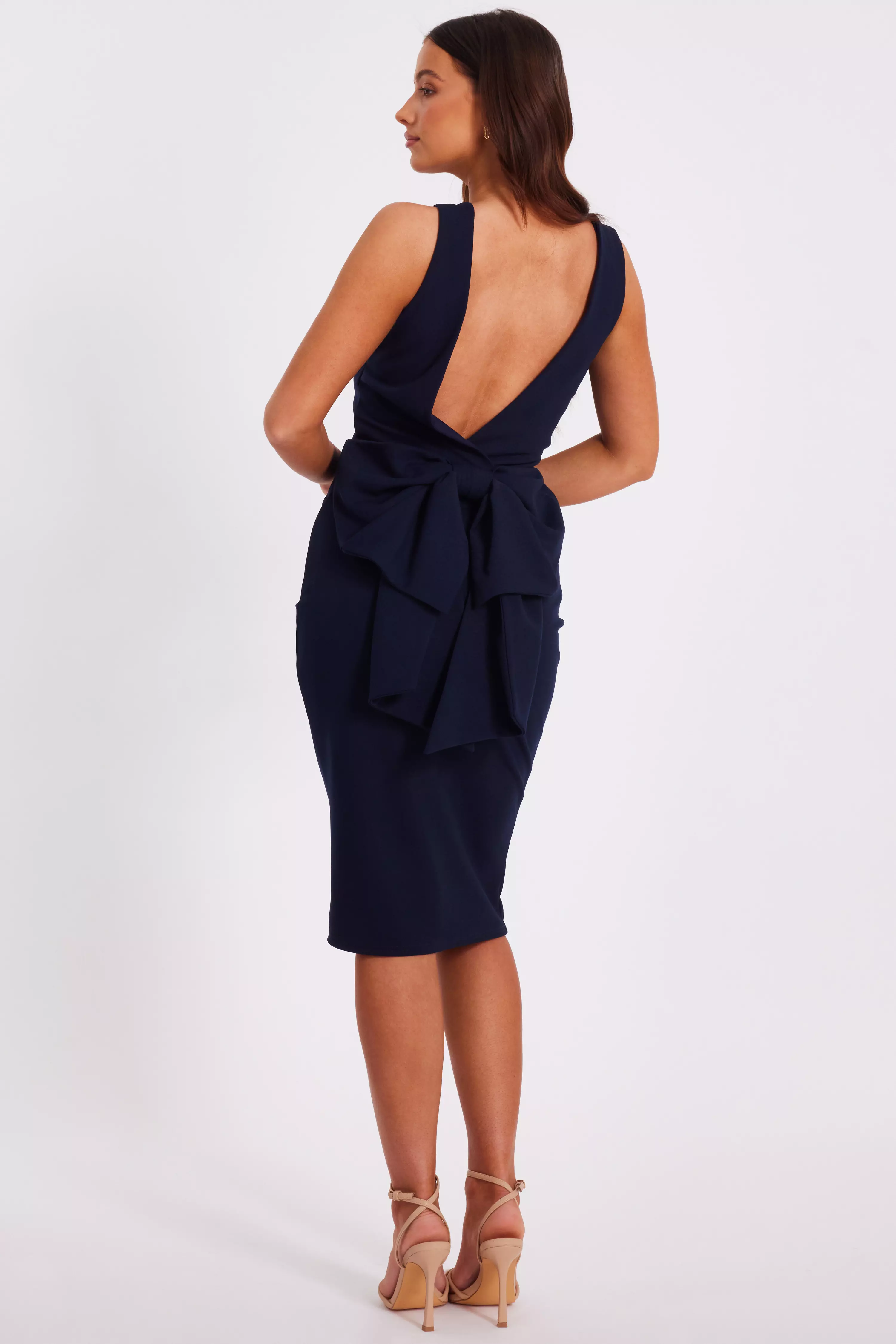 Petite Navy Bow Back Midi Dress