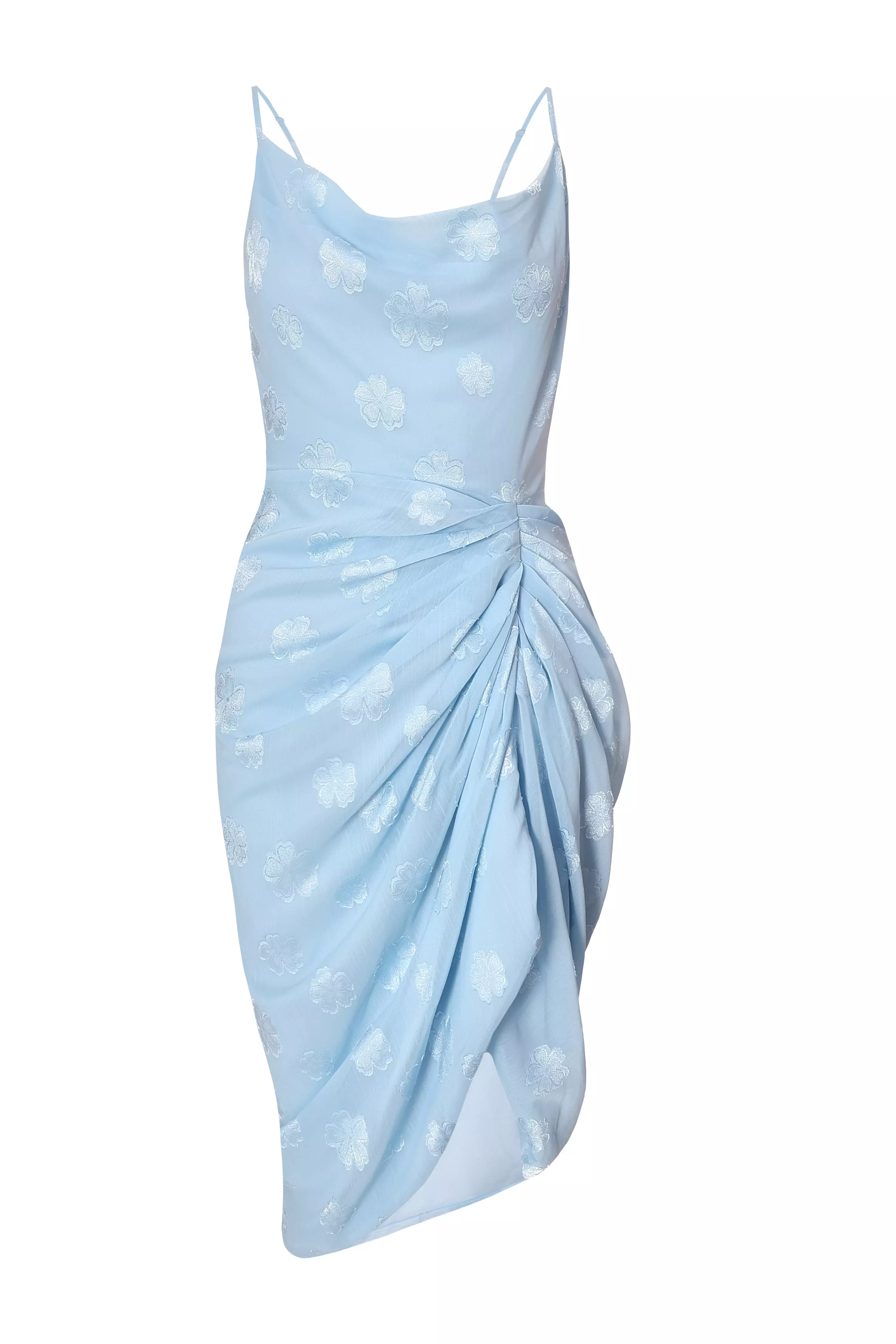 Petite Blue Chiffon Floral Midi Dress