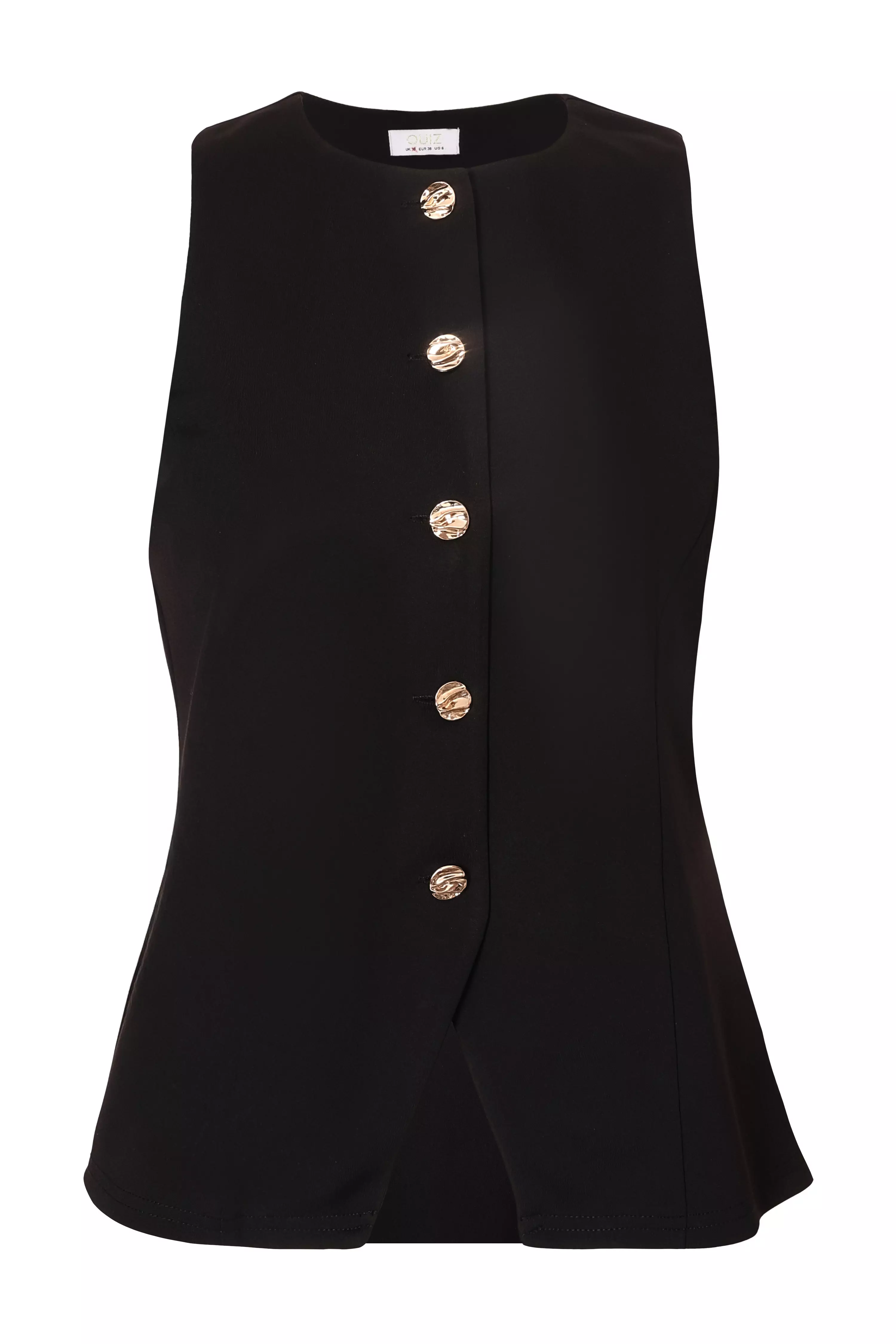 Petite Black Button Front Waistcoat