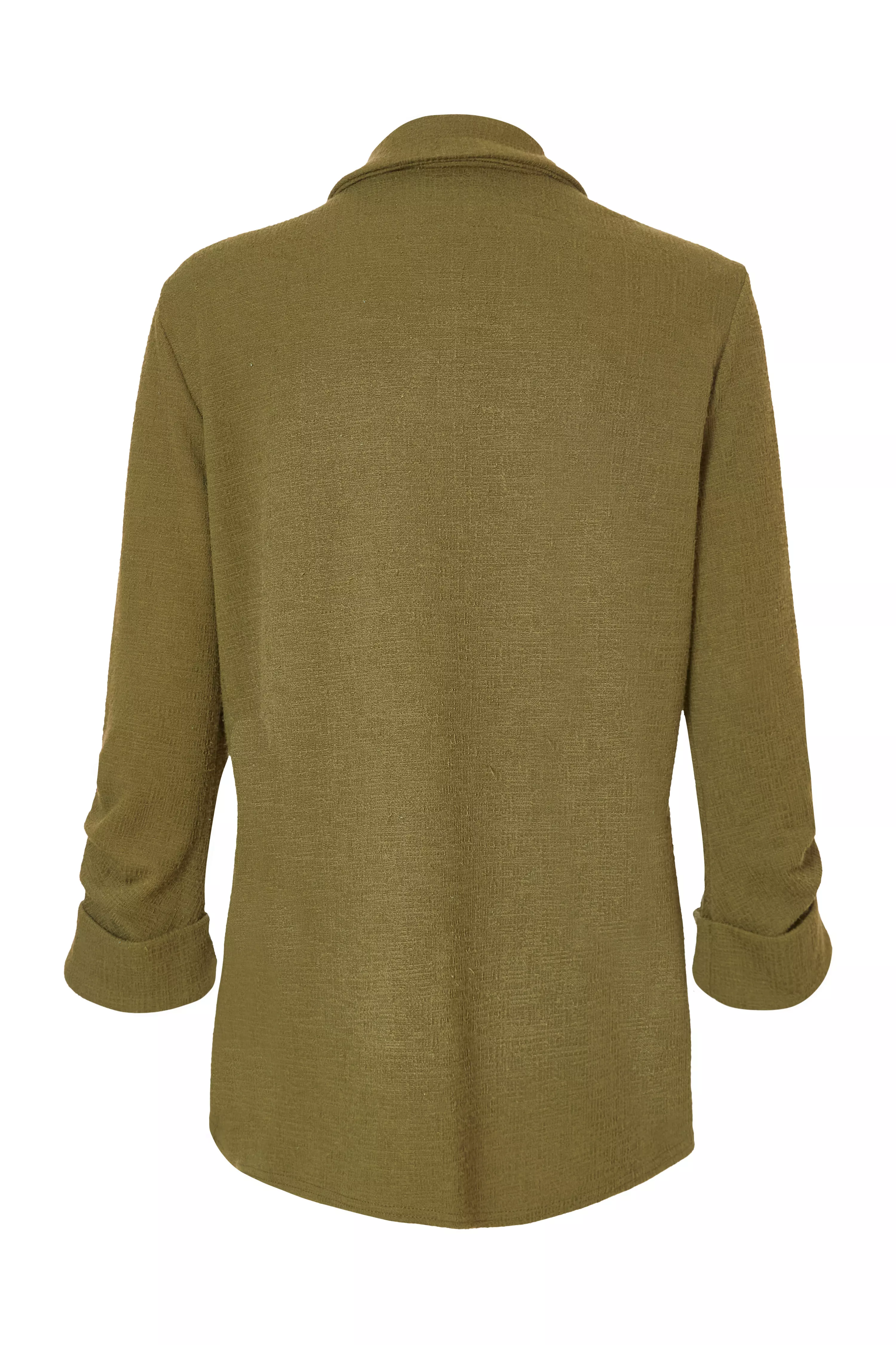 Khaki Textured Ruched Sleeve Blazer