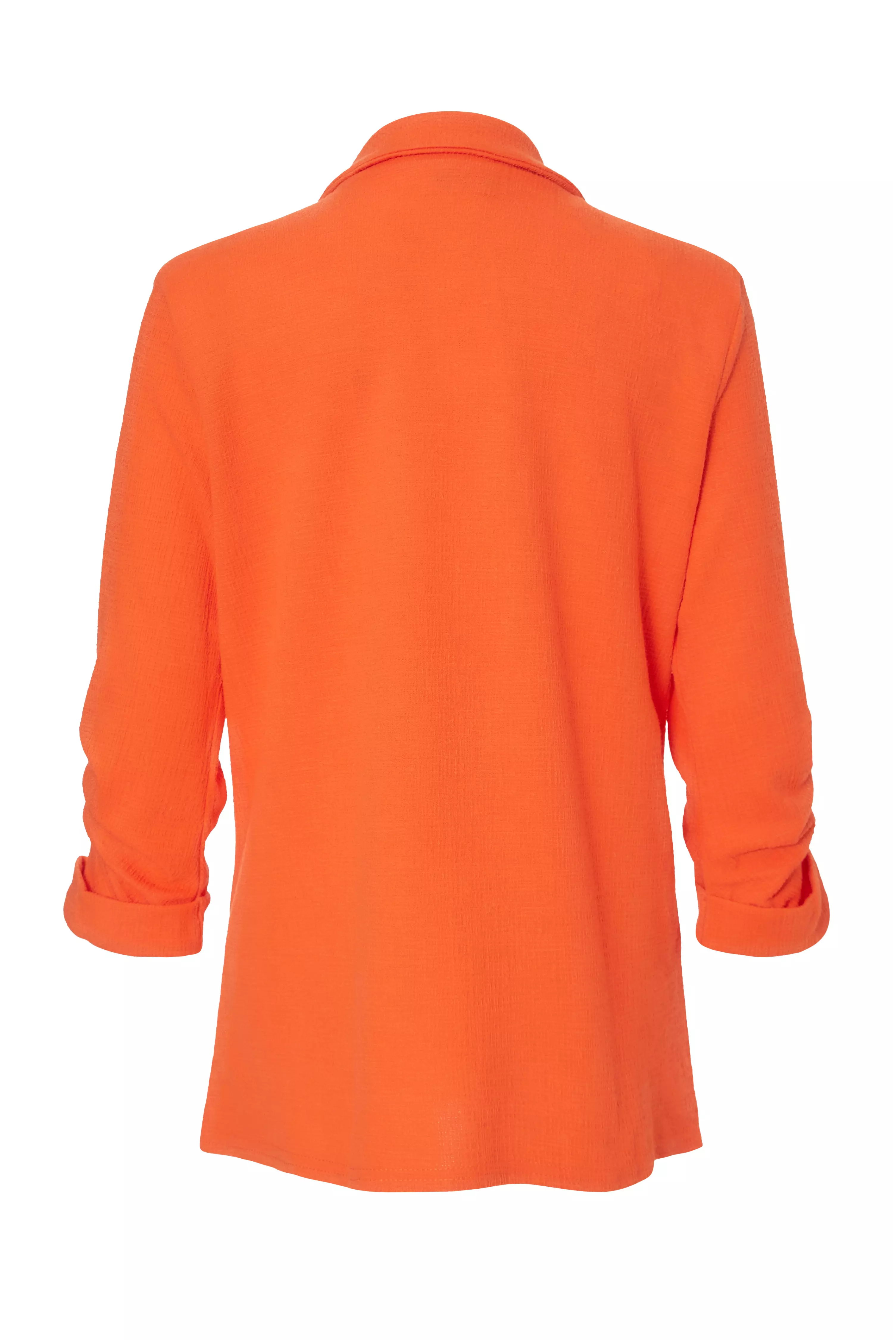 Orange Textured Ruched Sleeve Blazer
