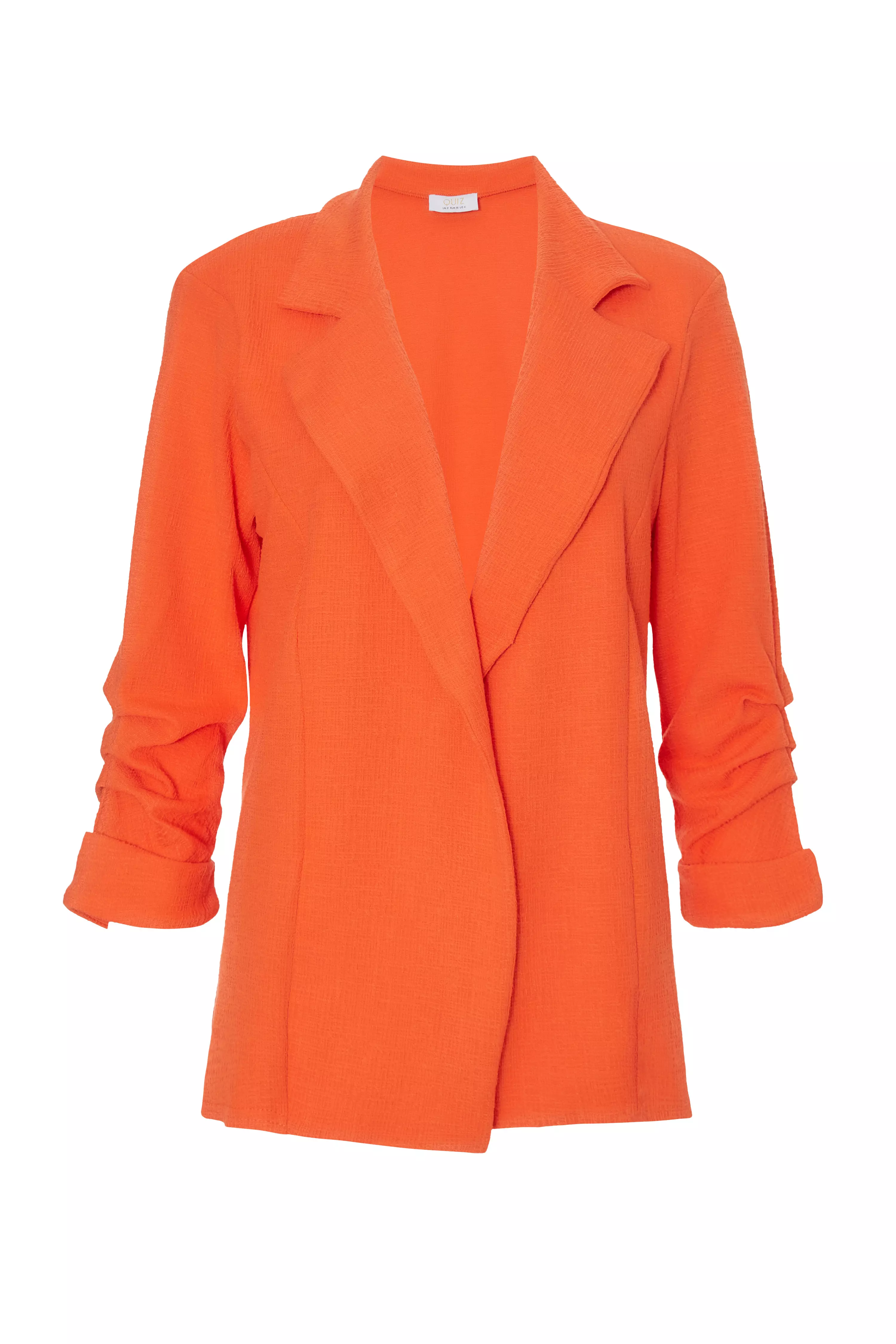 Orange Textured Ruched Sleeve Blazer