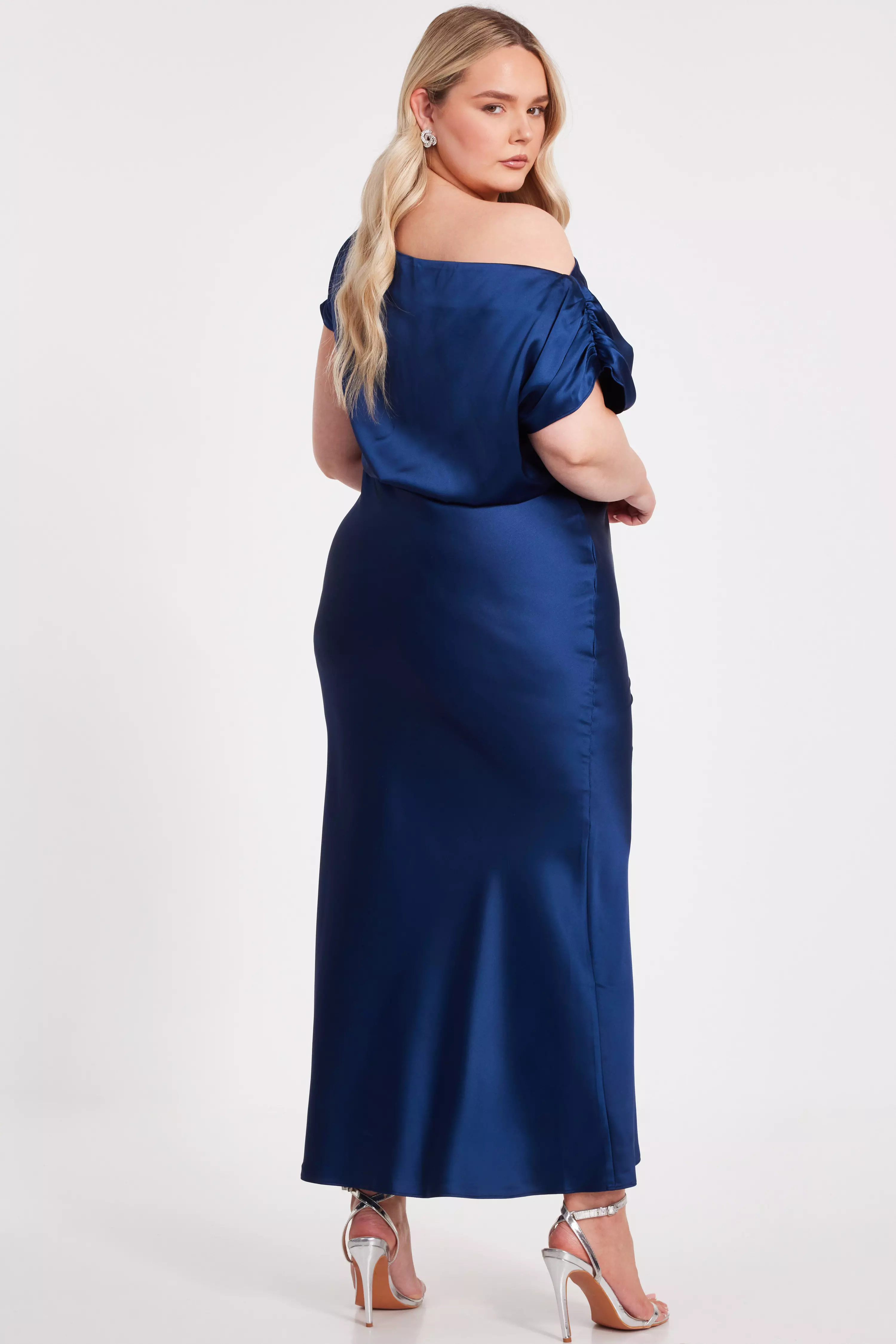 Curve Navy Satin Midaxi Dress
