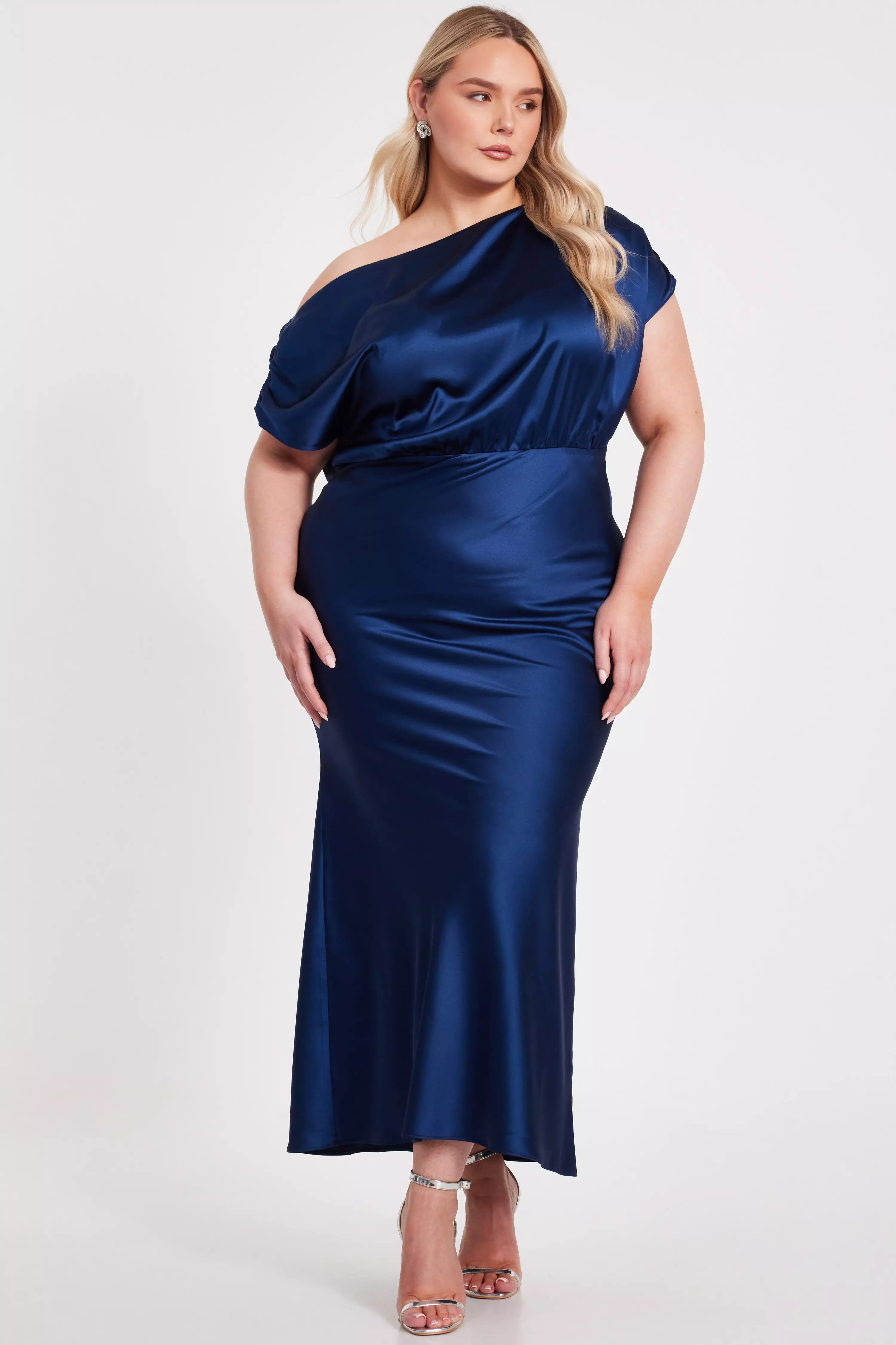 Curve Navy Satin Midaxi Dress