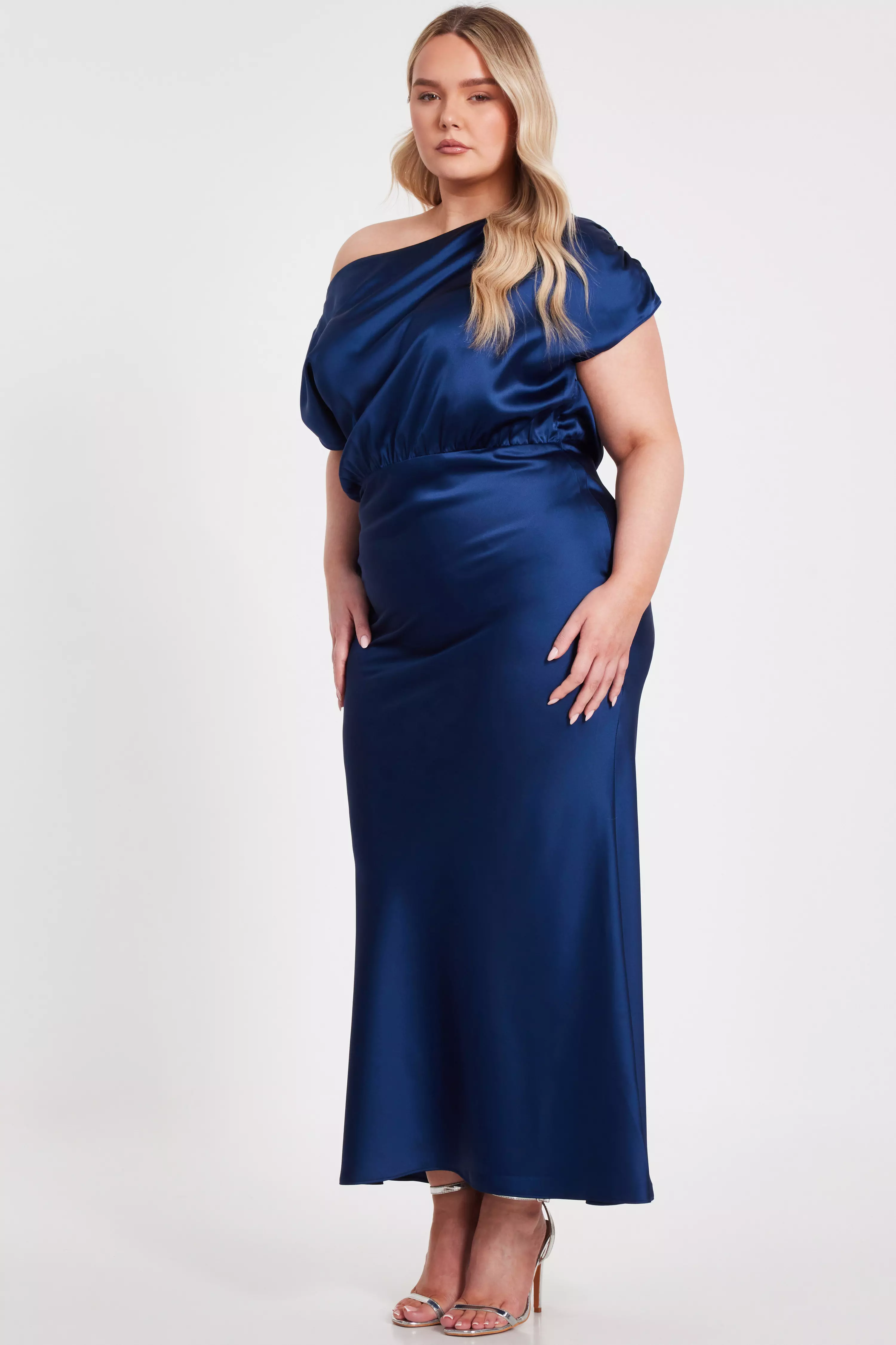 Curve Navy Satin Midaxi Dress