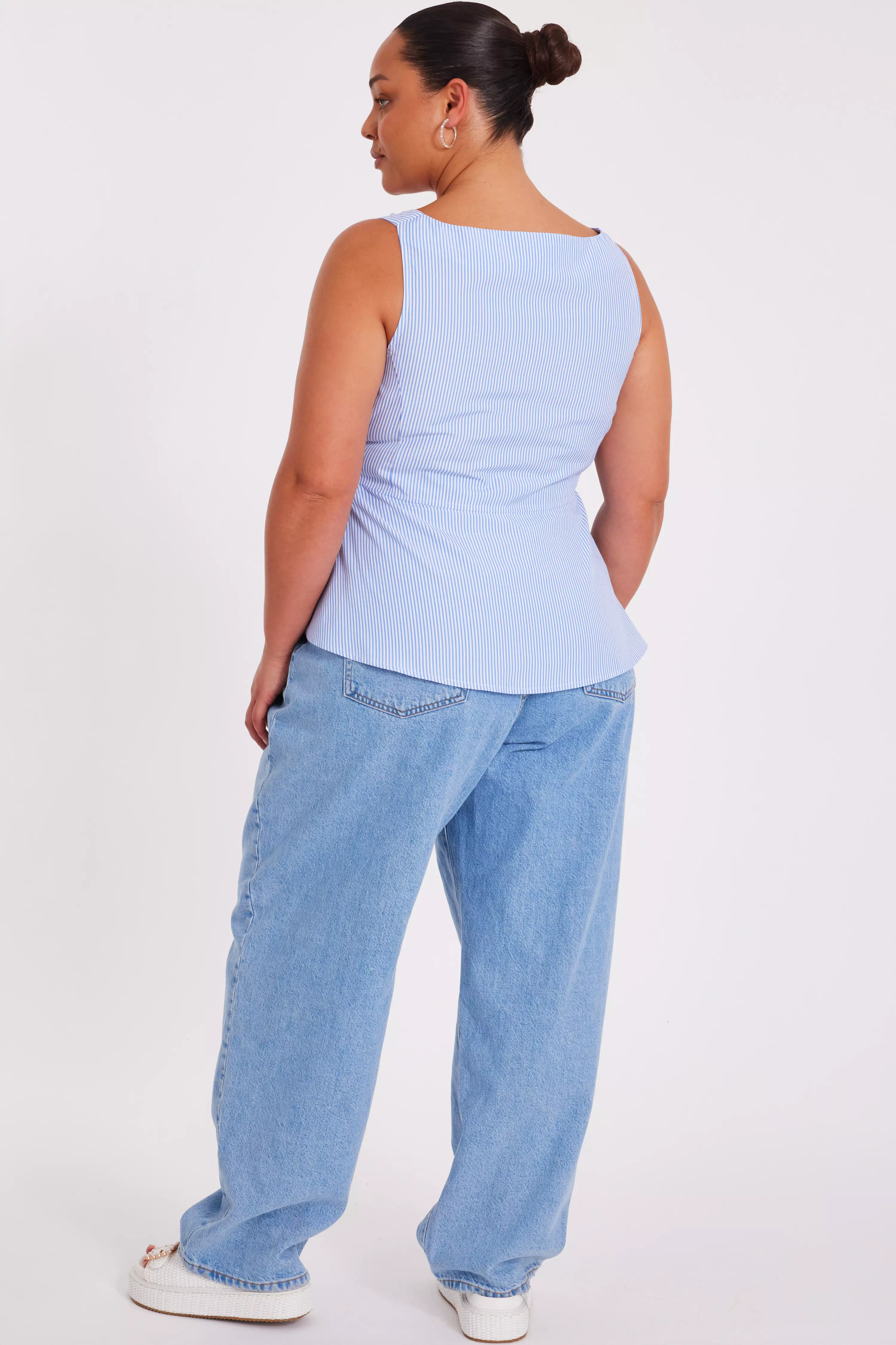 Curve Pale Blue Striped Top