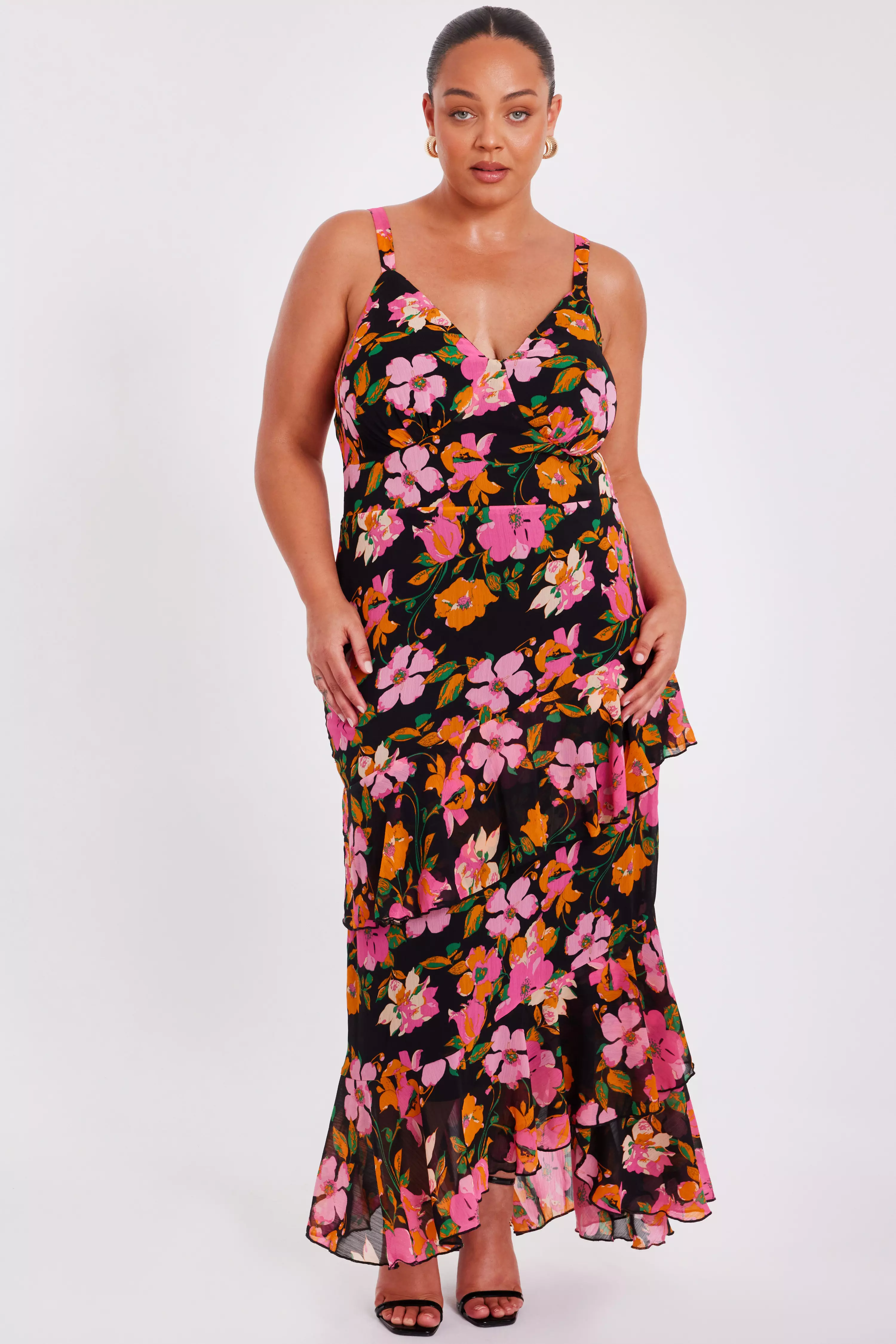Curve Black Floral Midaxi Dress