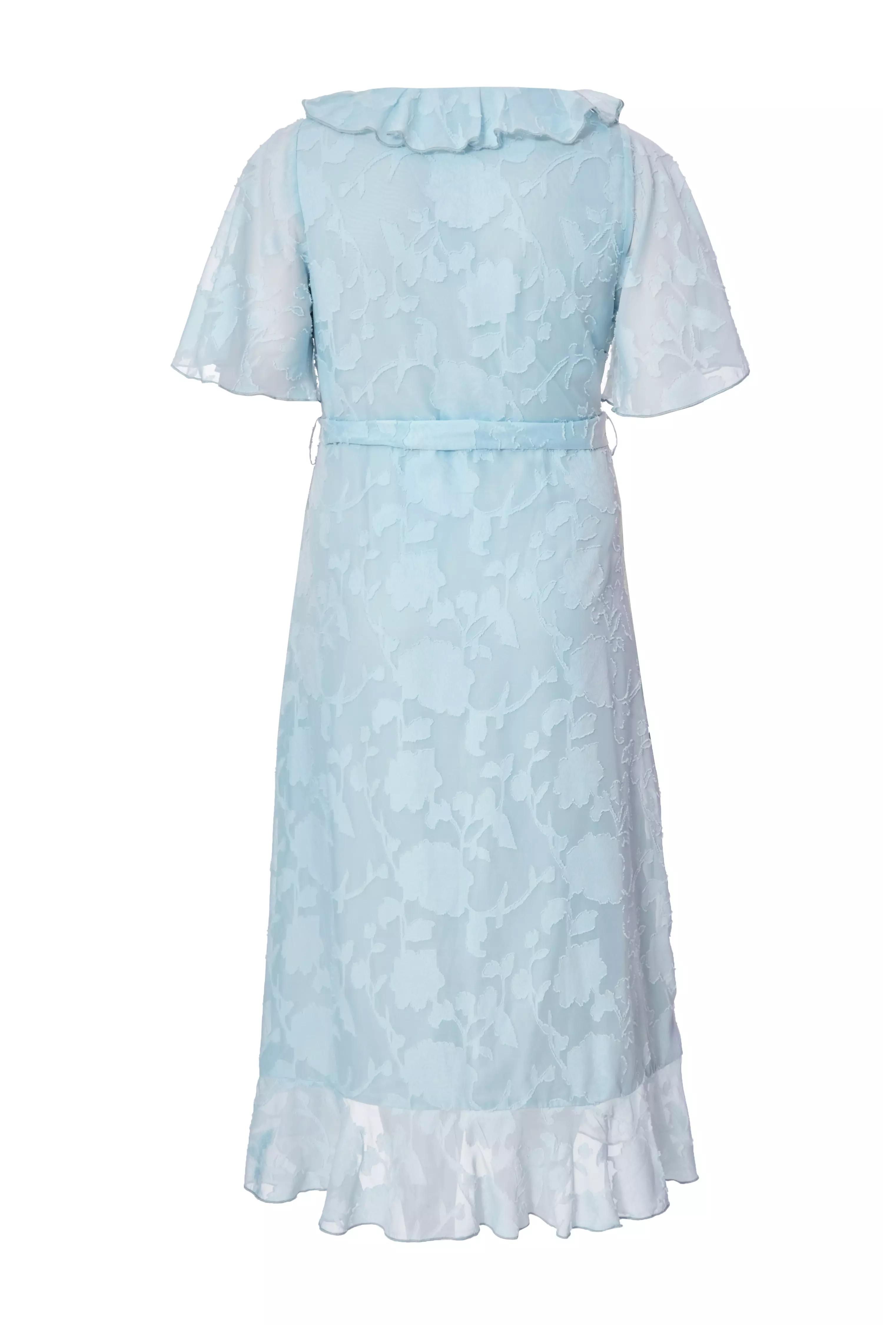 Curve Pale Blue Jacquard Frill Midaxi Dress
