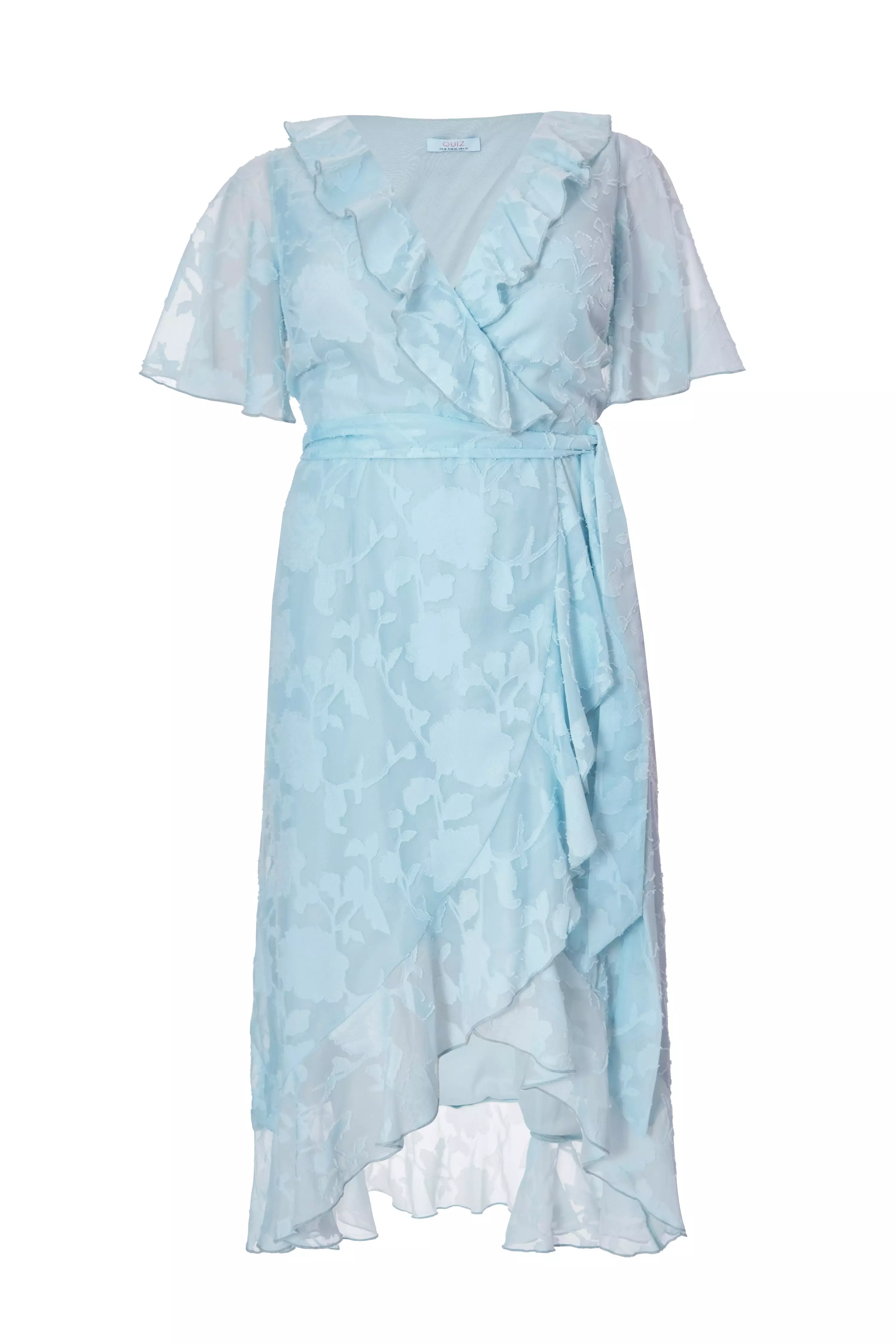 Curve Pale Blue Jacquard Frill Midaxi Dress