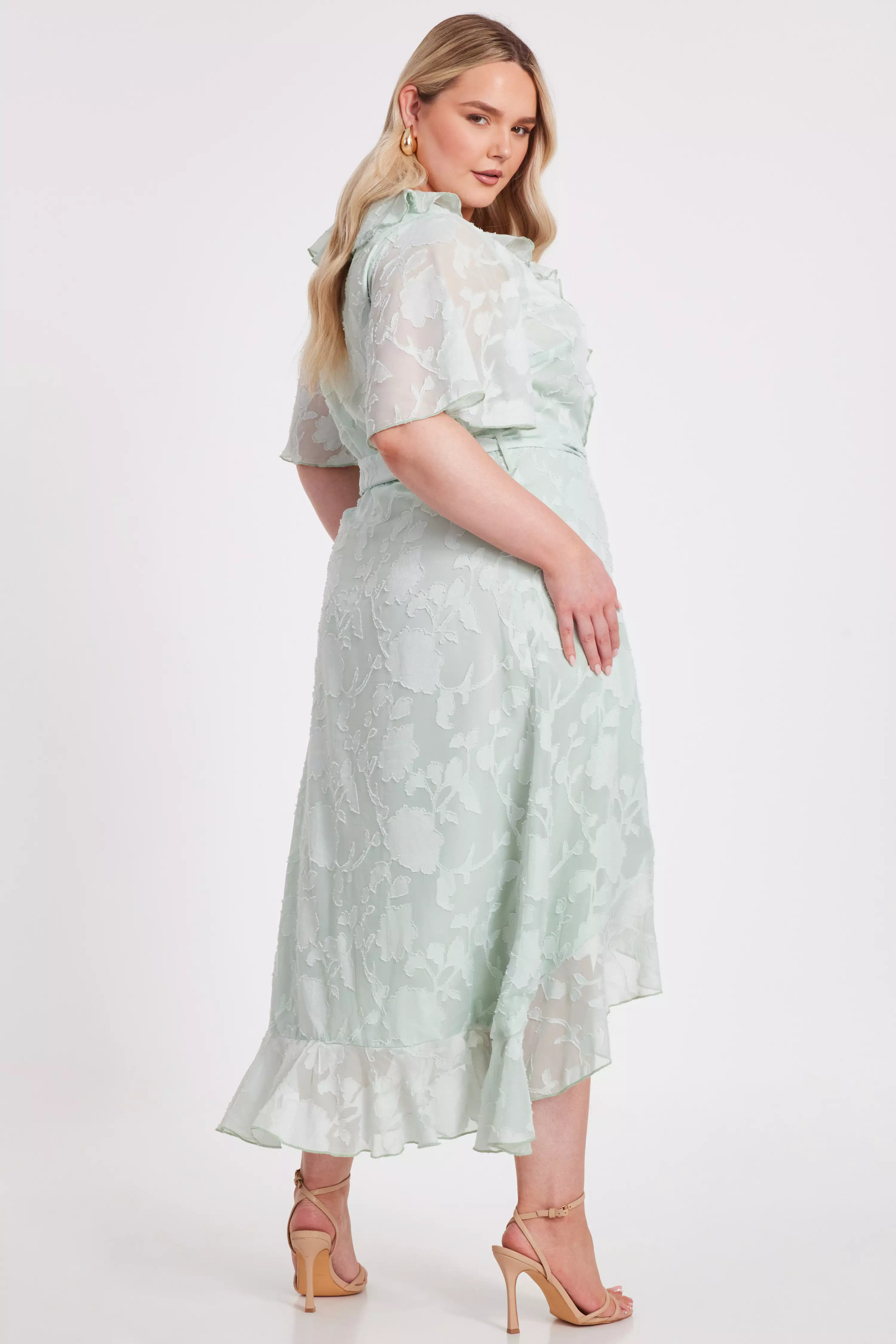 Curve Sage Jacquard Frill Midaxi Dress