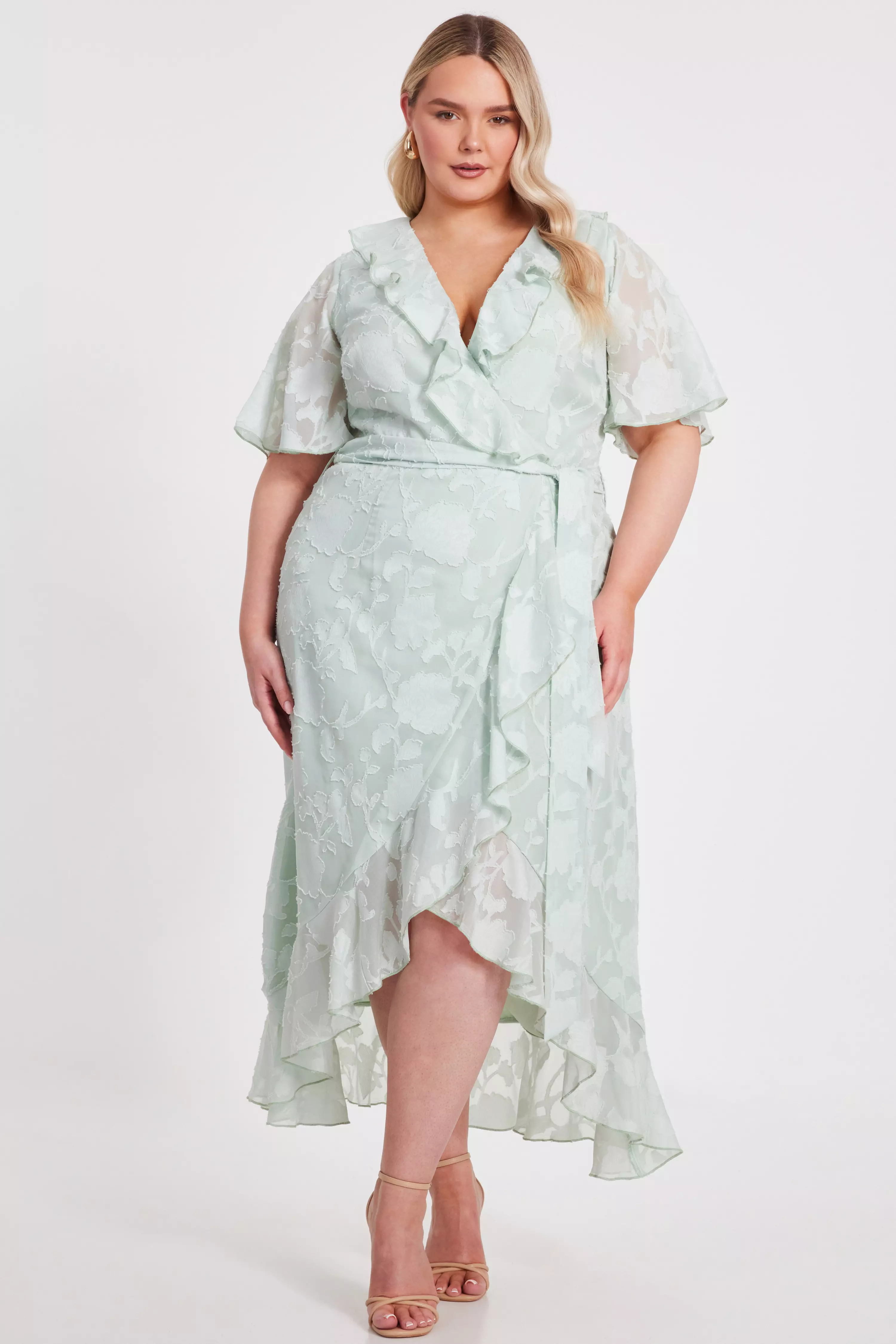 Curve Sage Jacquard Frill Midaxi Dress