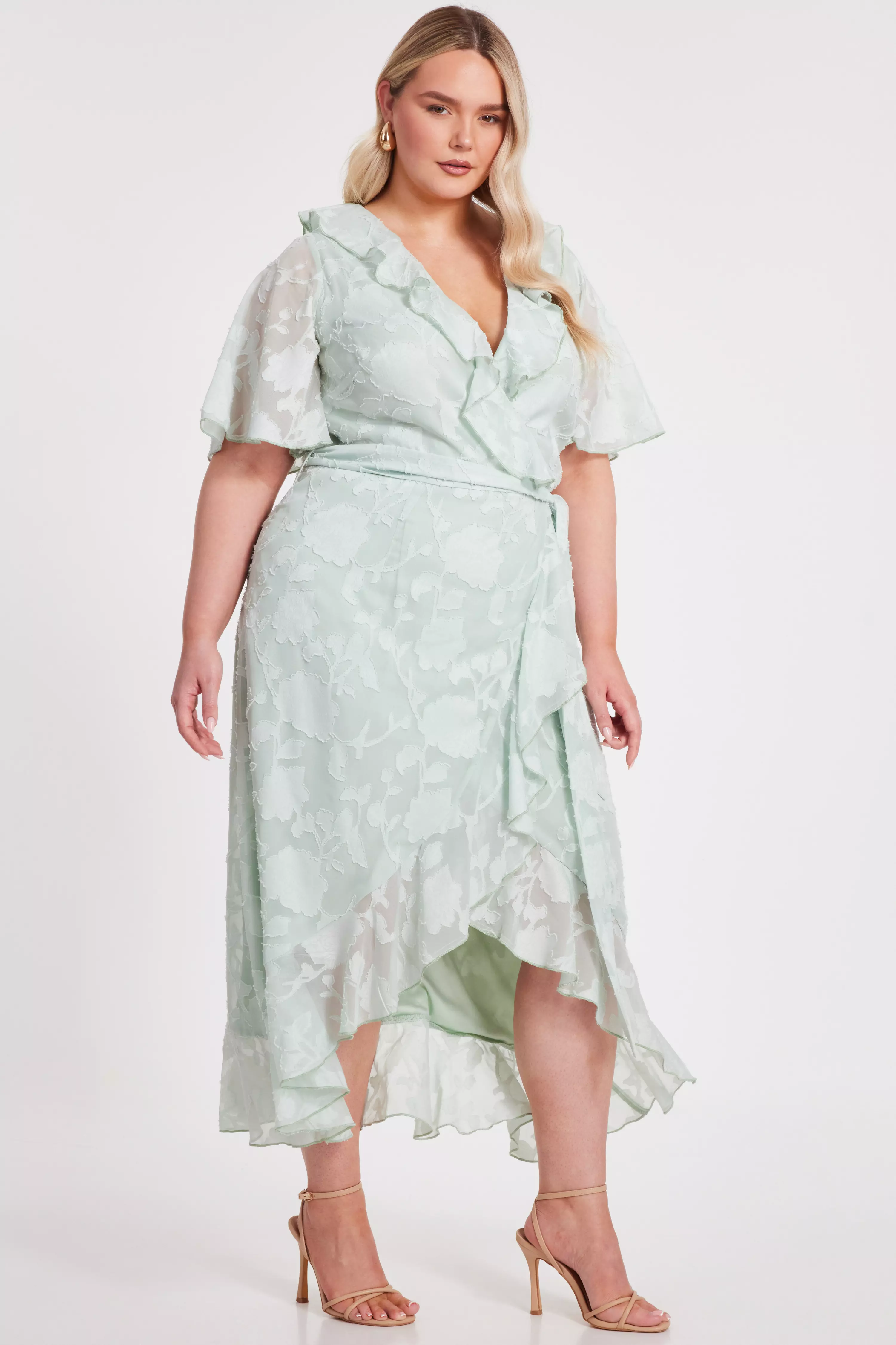 Curve Sage Jacquard Frill Midaxi Dress