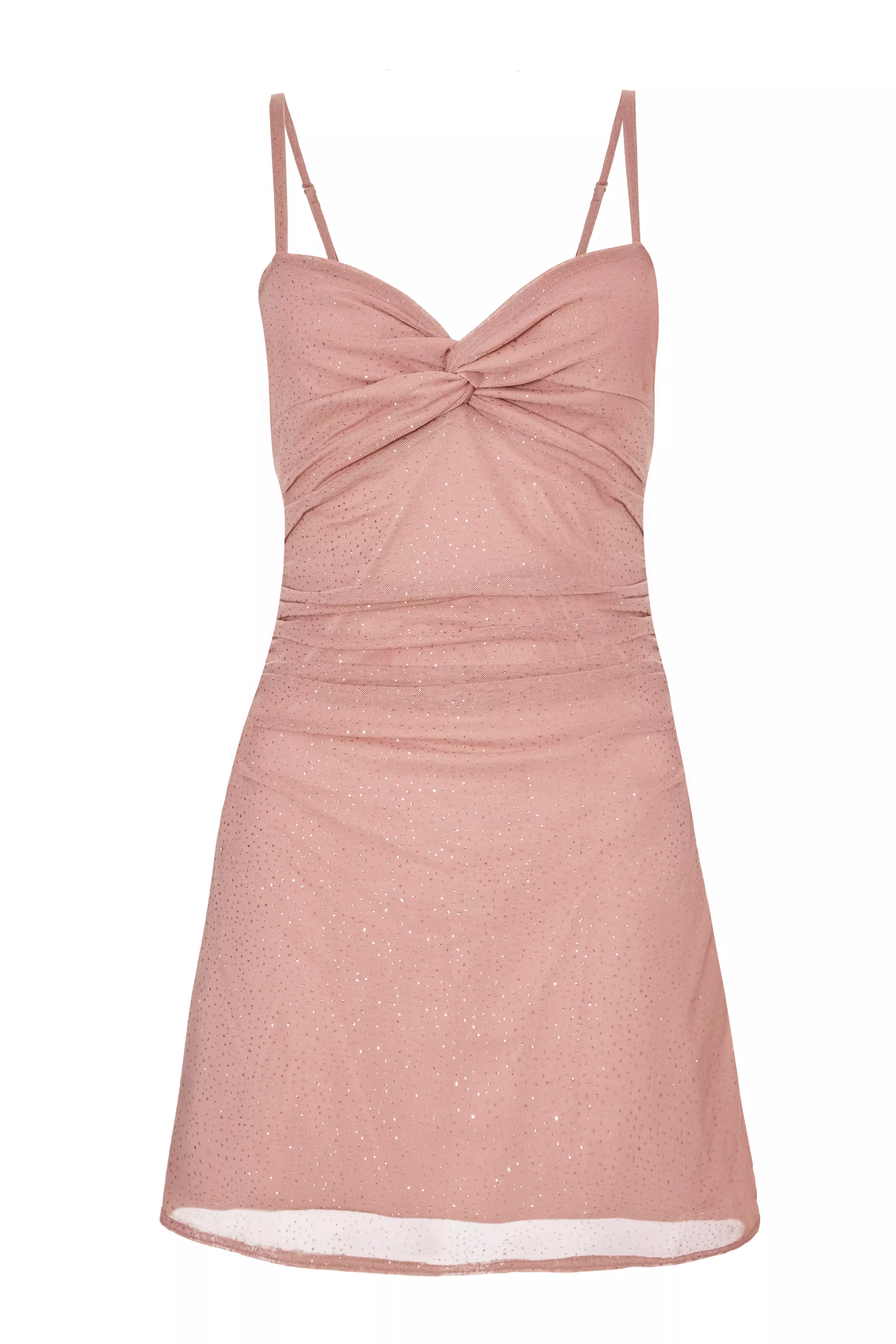Pink Glitter Mesh Mini Dress