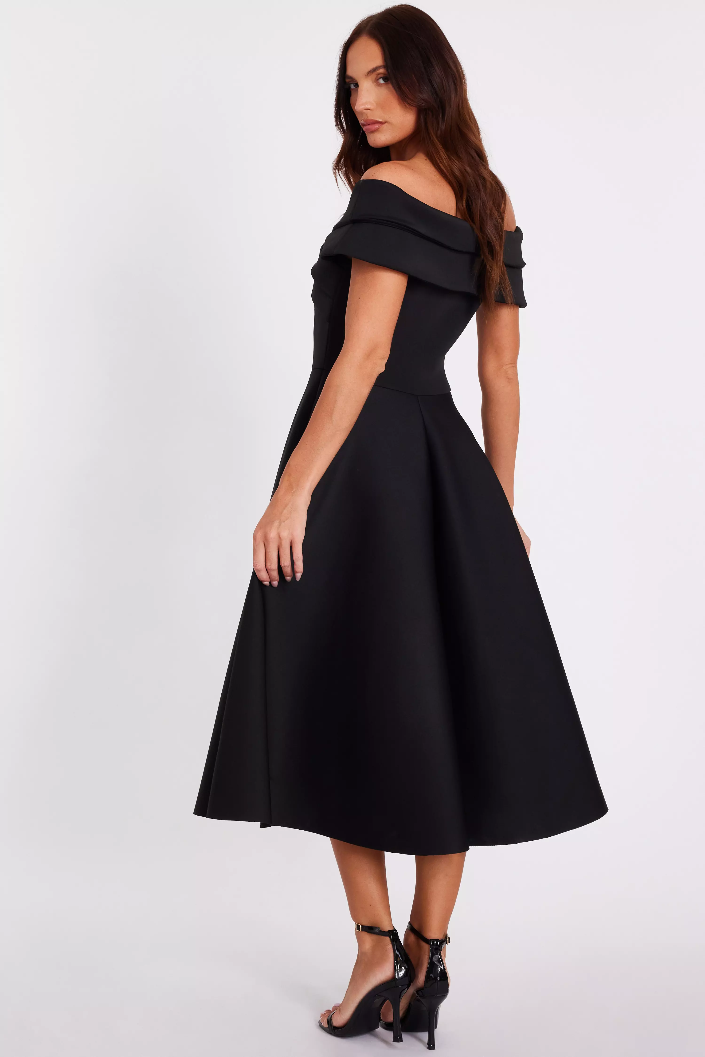 Black Pleated Bardot Midaxi Dress