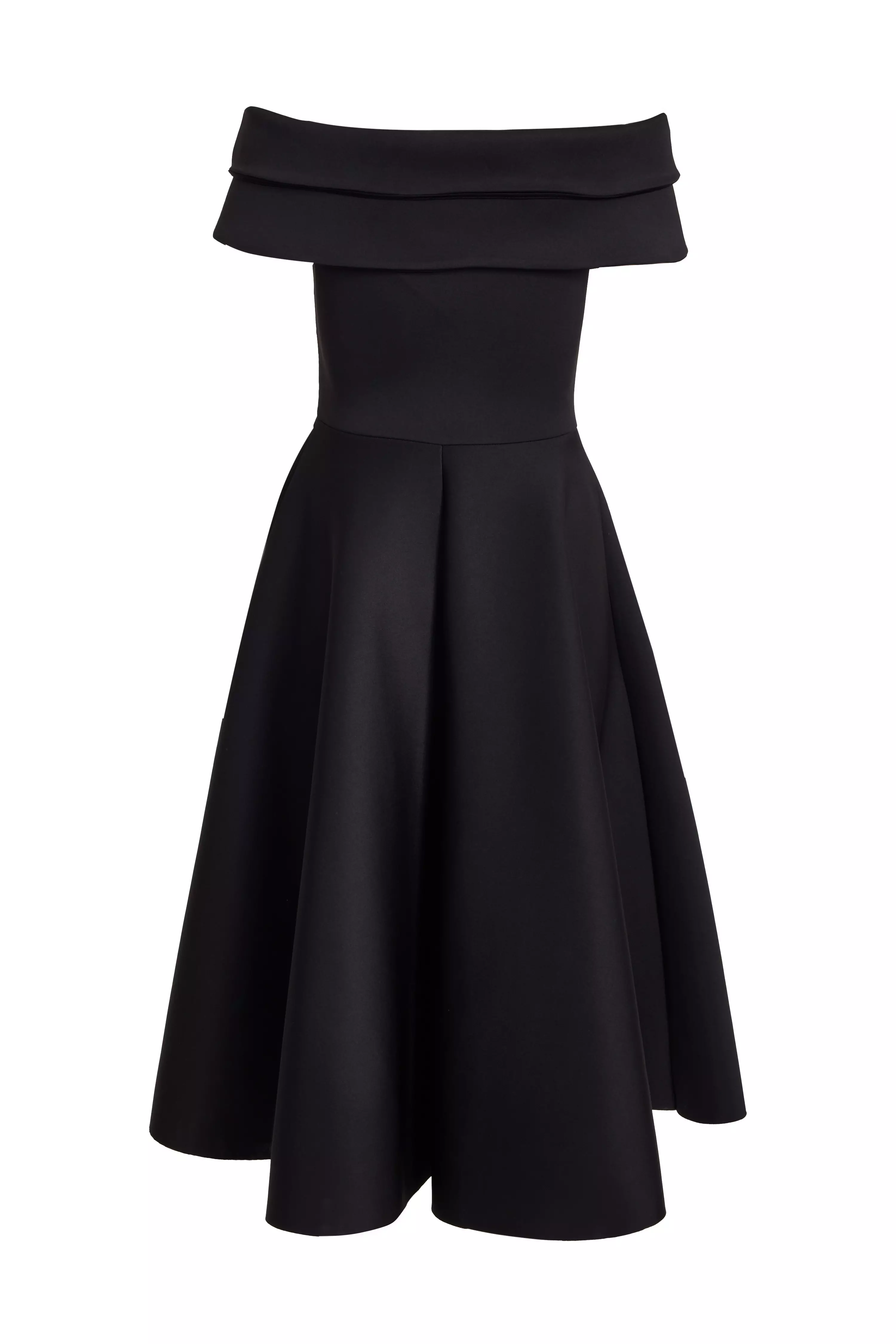 Black Pleated Bardot Midaxi Dress