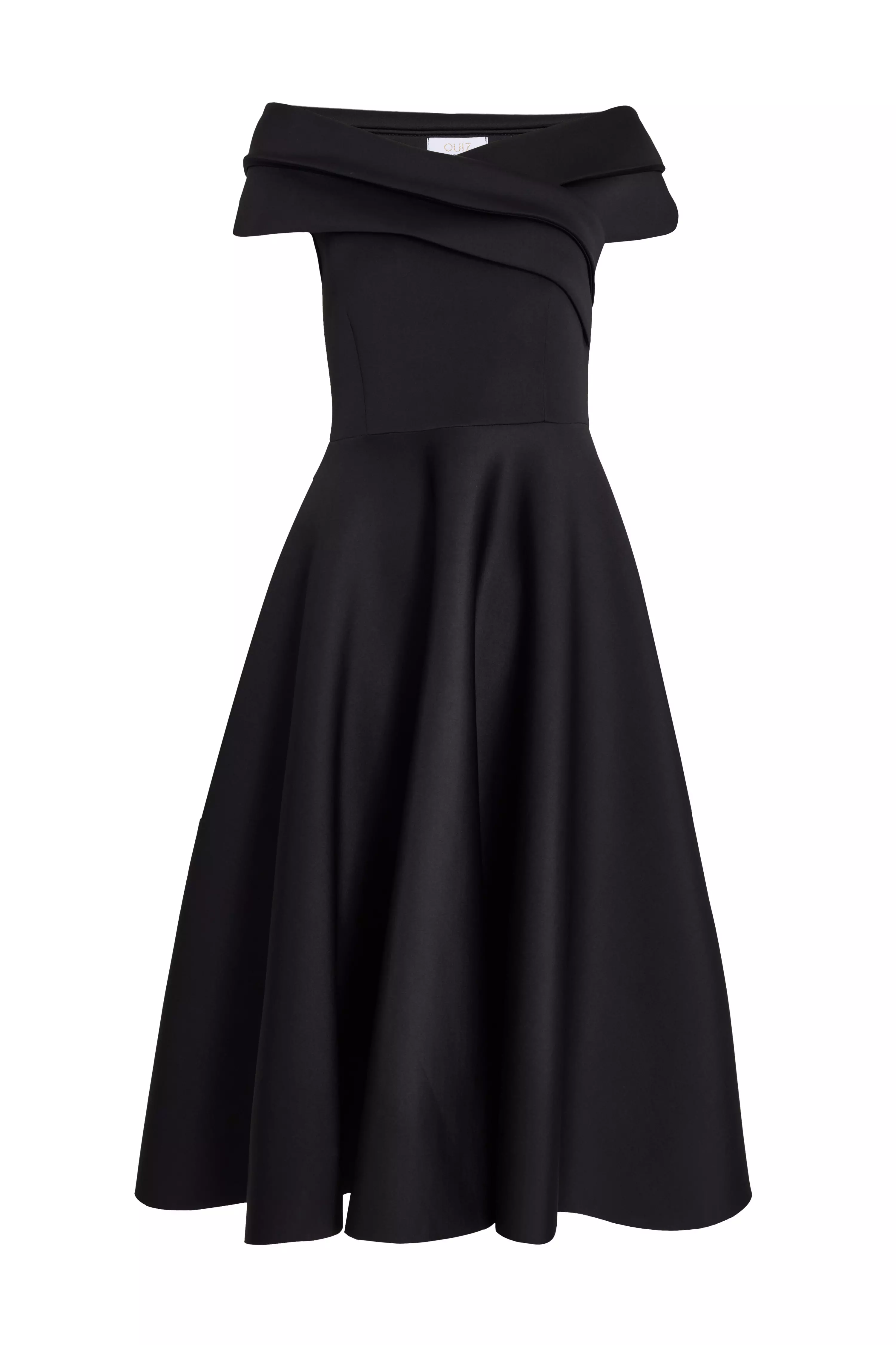 Black Pleated Bardot Midaxi Dress
