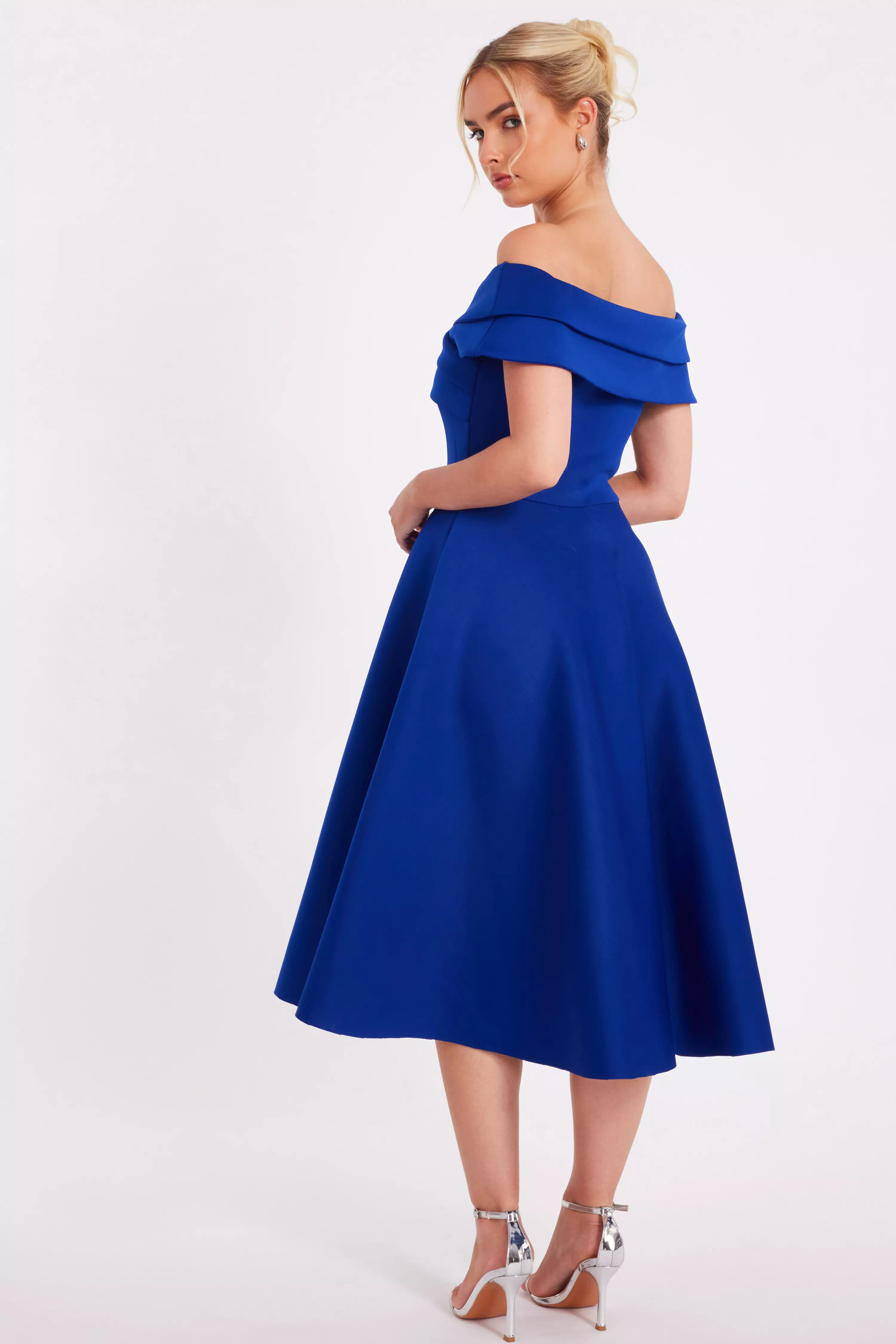 Royal Blue Bardot Midi Dress