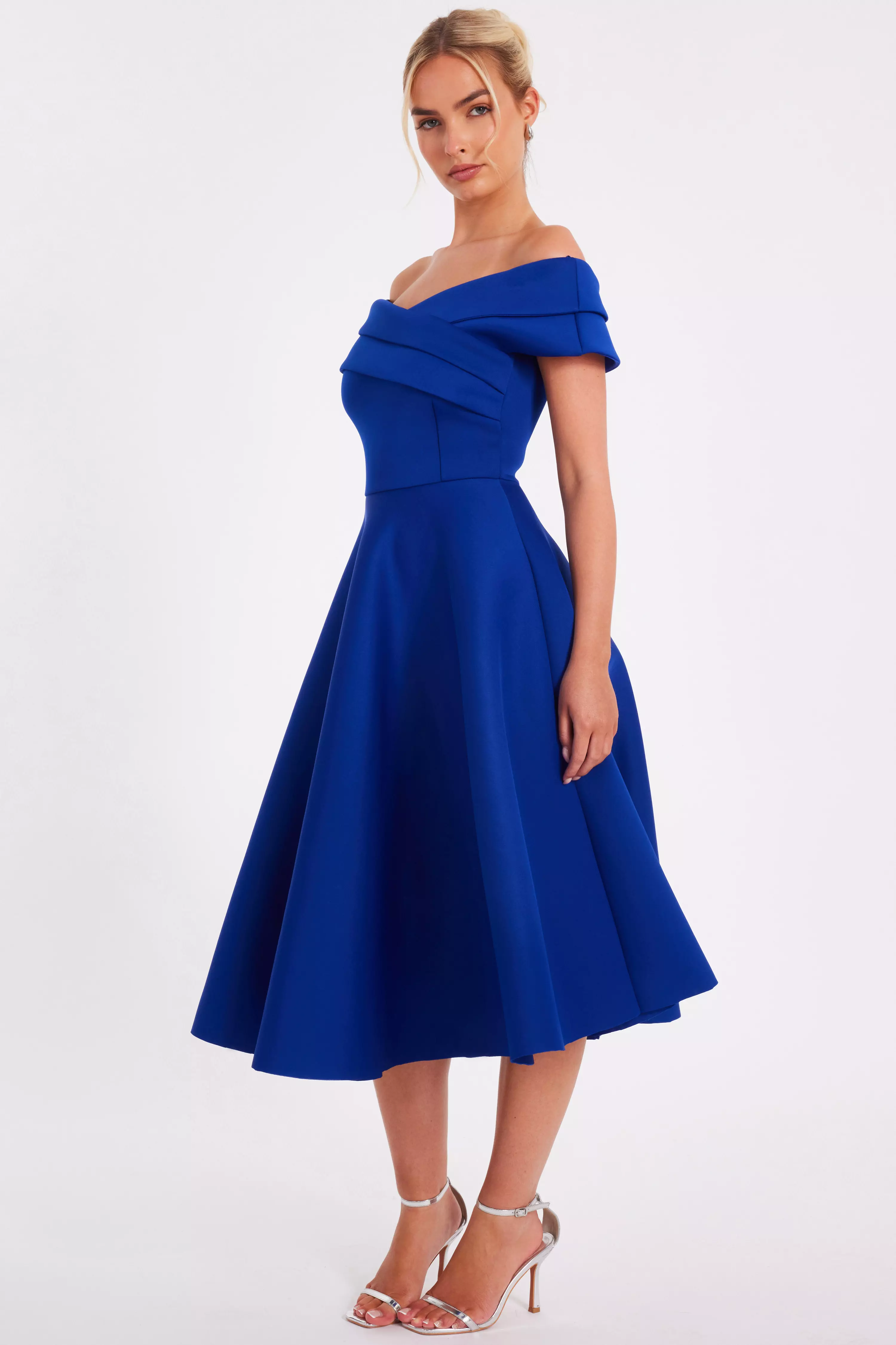 Royal Blue Bardot Midi Dress